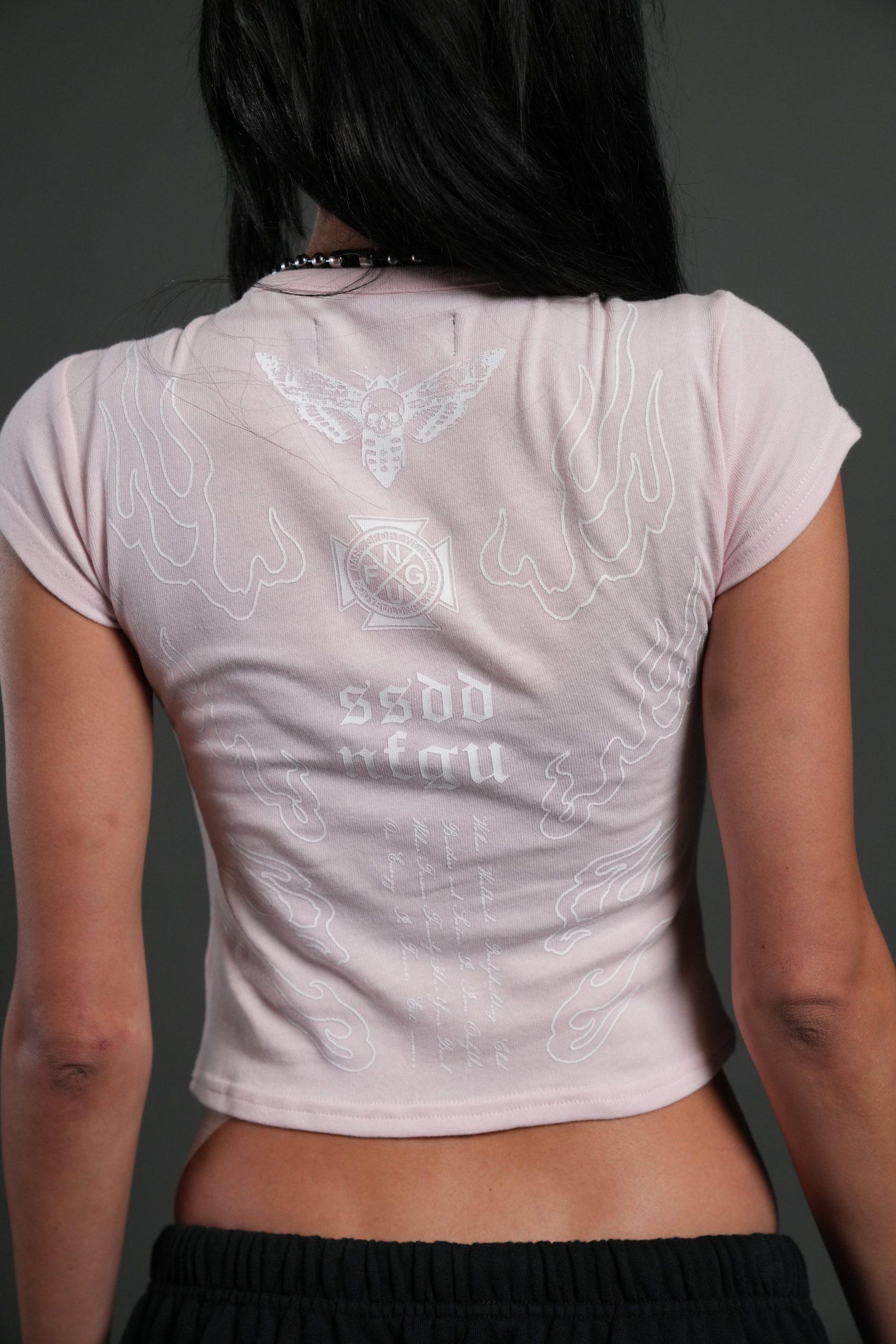 Moth Flames V2 Baby Tee in Blush Pink - Image 6