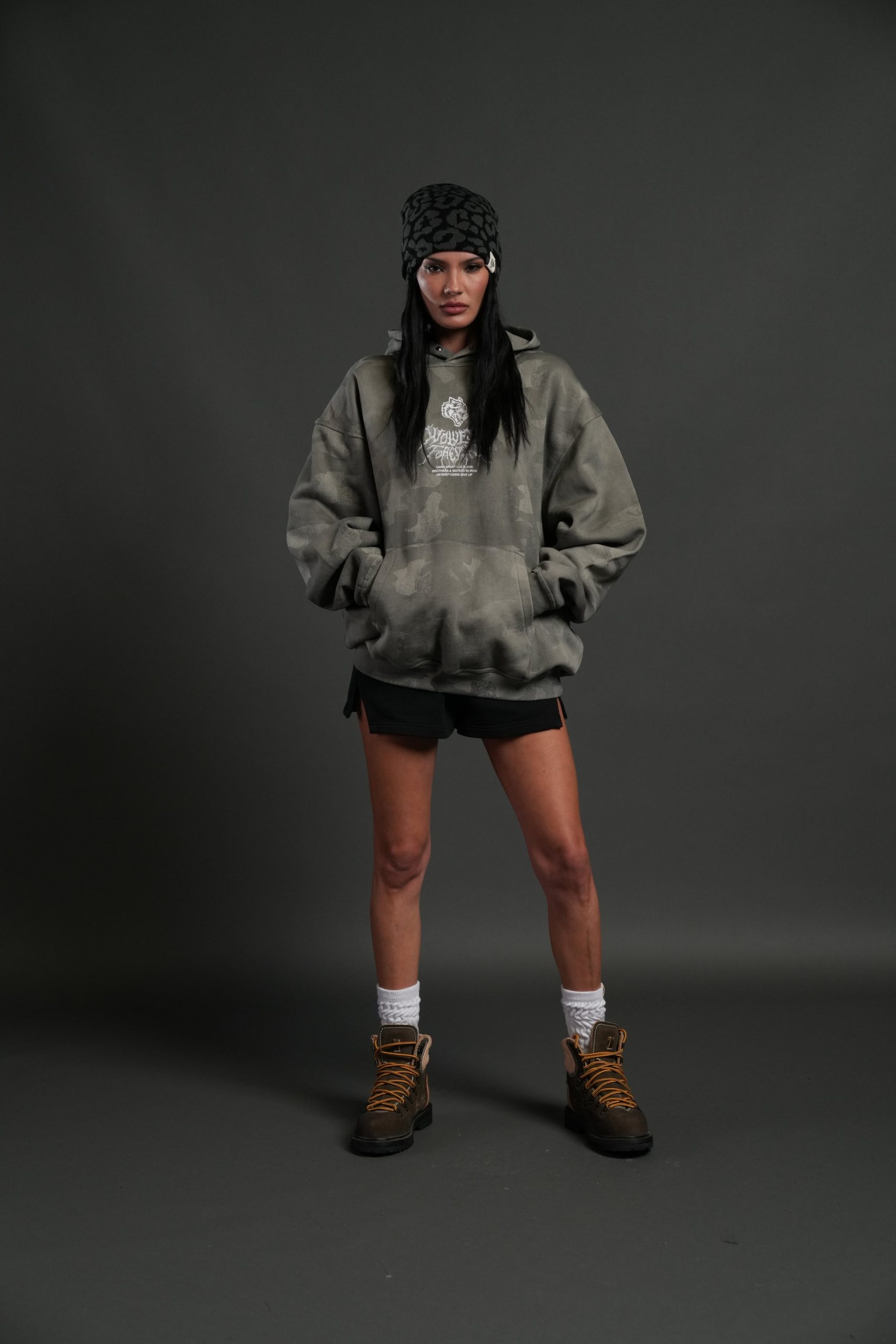 Drip Hesh WLVS FRVR Unisex Pierce Hoodie in Lush Vintage Woodland Camo - Image 9