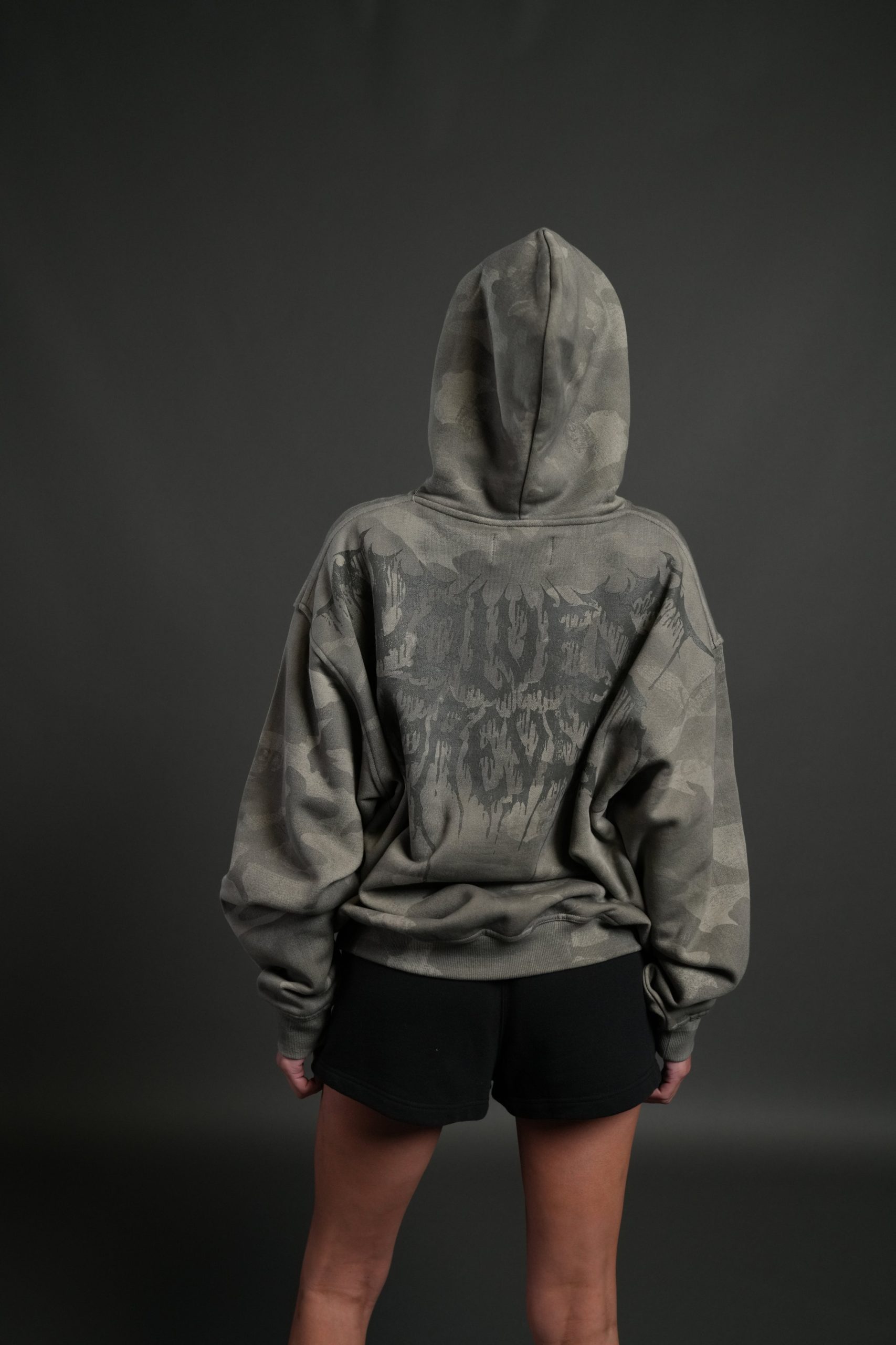 Drip Hesh WLVS FRVR Unisex Pierce Hoodie in Lush Vintage Woodland Camo - Image 8