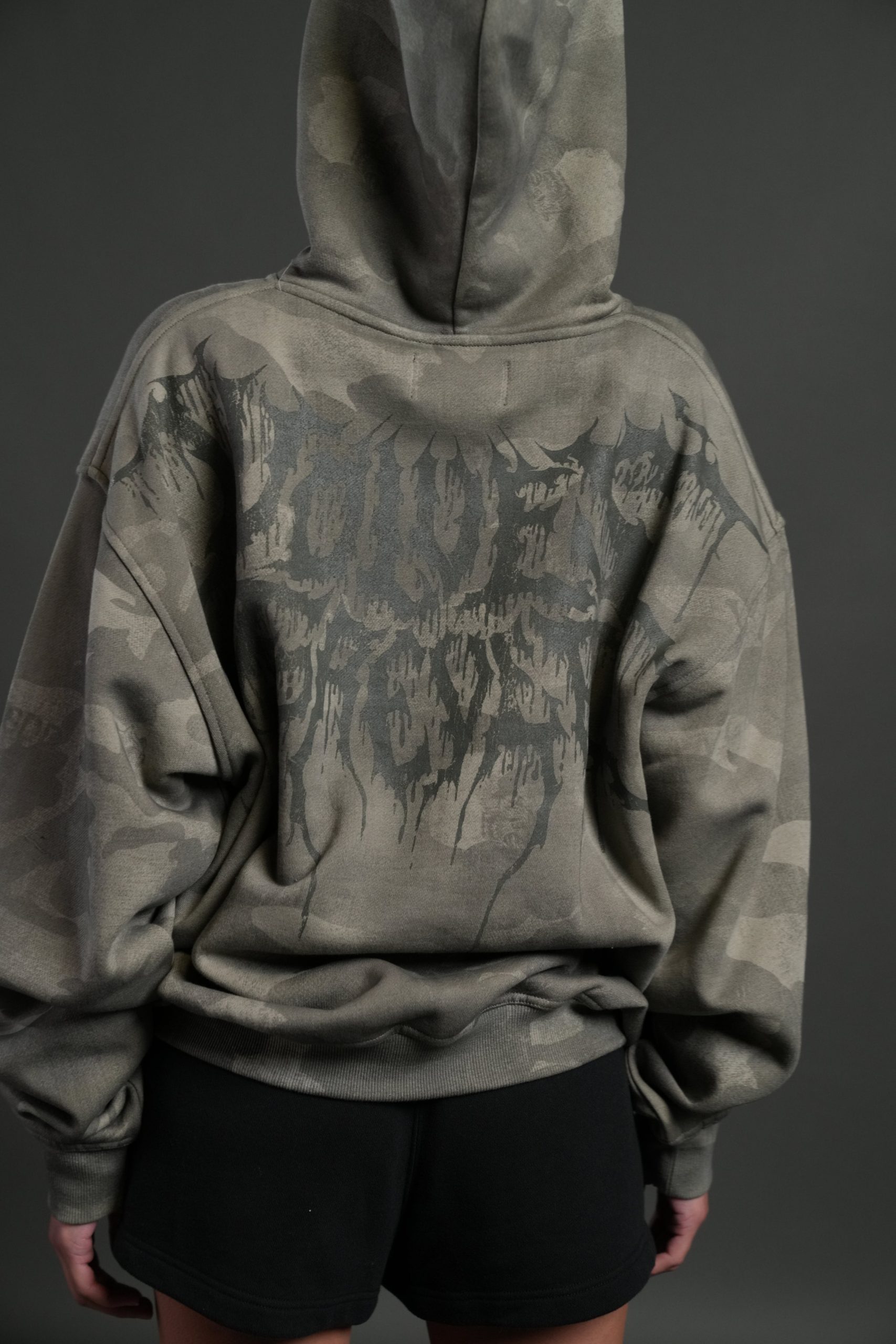 Drip Hesh WLVS FRVR Unisex Pierce Hoodie in Lush Vintage Woodland Camo - Image 12
