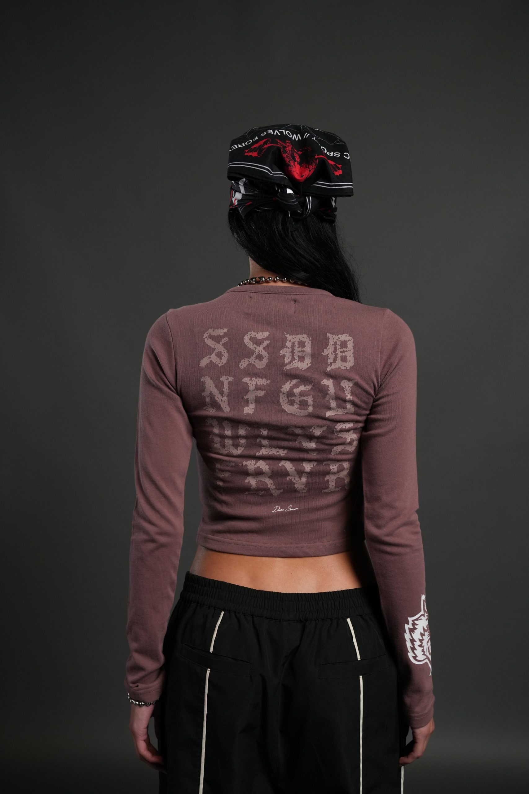 Stone Code L/S Baby Tee in Mauve - Image 2