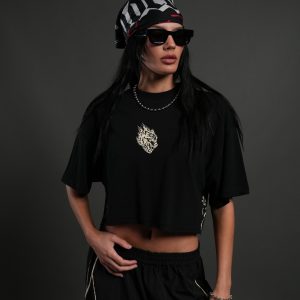 Faded Paisley Premium Oversized Cropped Tee in Black