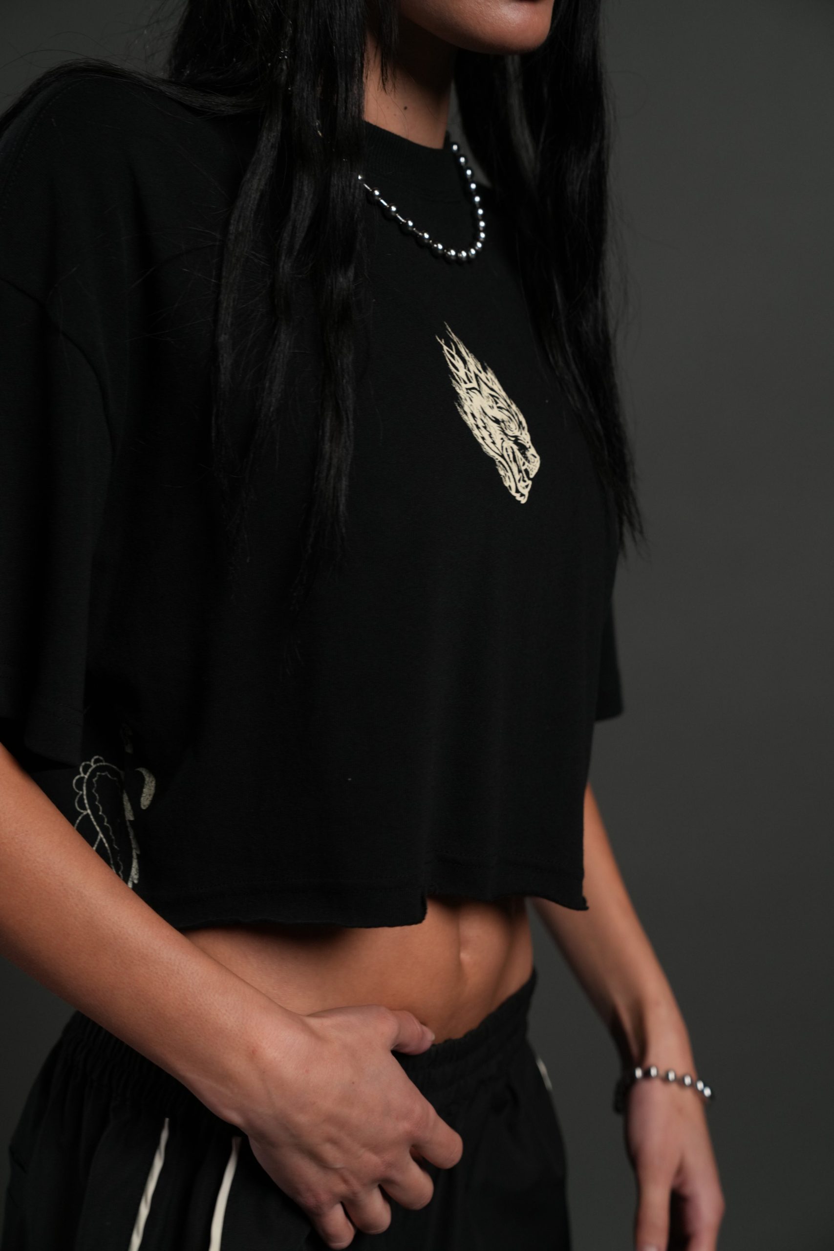 Faded Paisley Premium Oversized Cropped Tee in Black - Image 3
