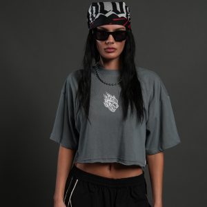 Faded Paisley Premium Oversized Cropped Tee in Greek Stone