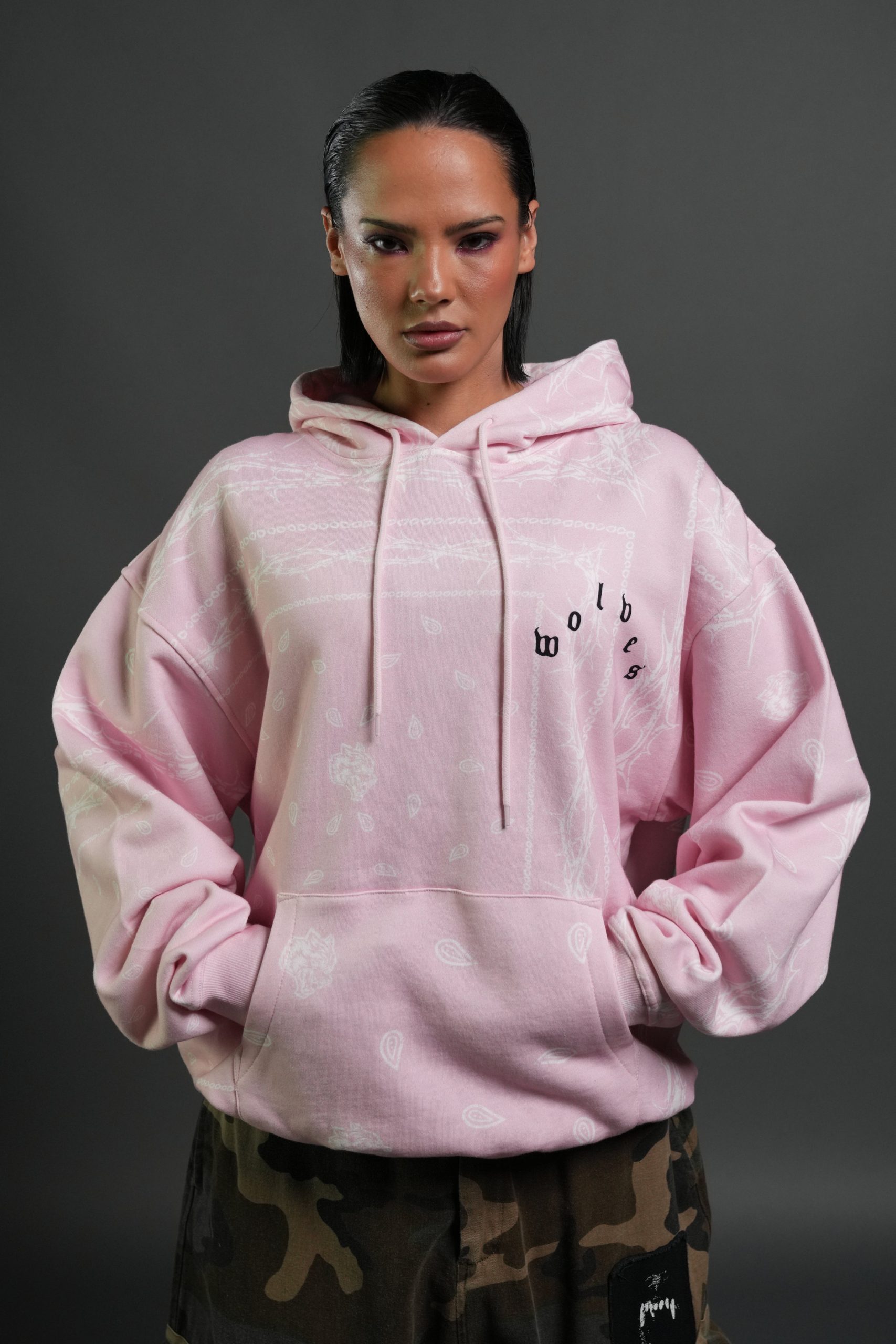 Wolves Pyramid Bishop Hoodie in Blush Pink Thorn Paisley - Image 8