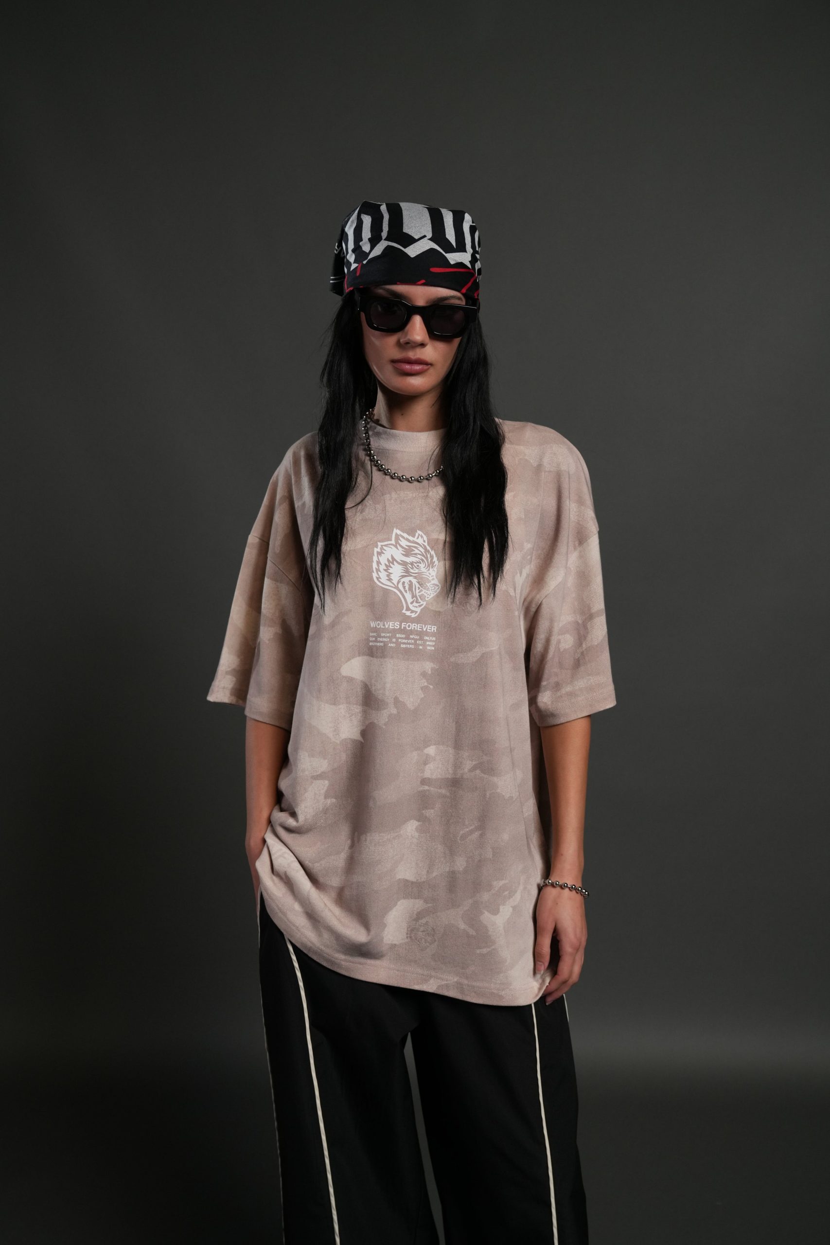 Wolves Have Your Back Unisex Premium Oversized Tee in Clay Vintage Woodland Camo - Image 7