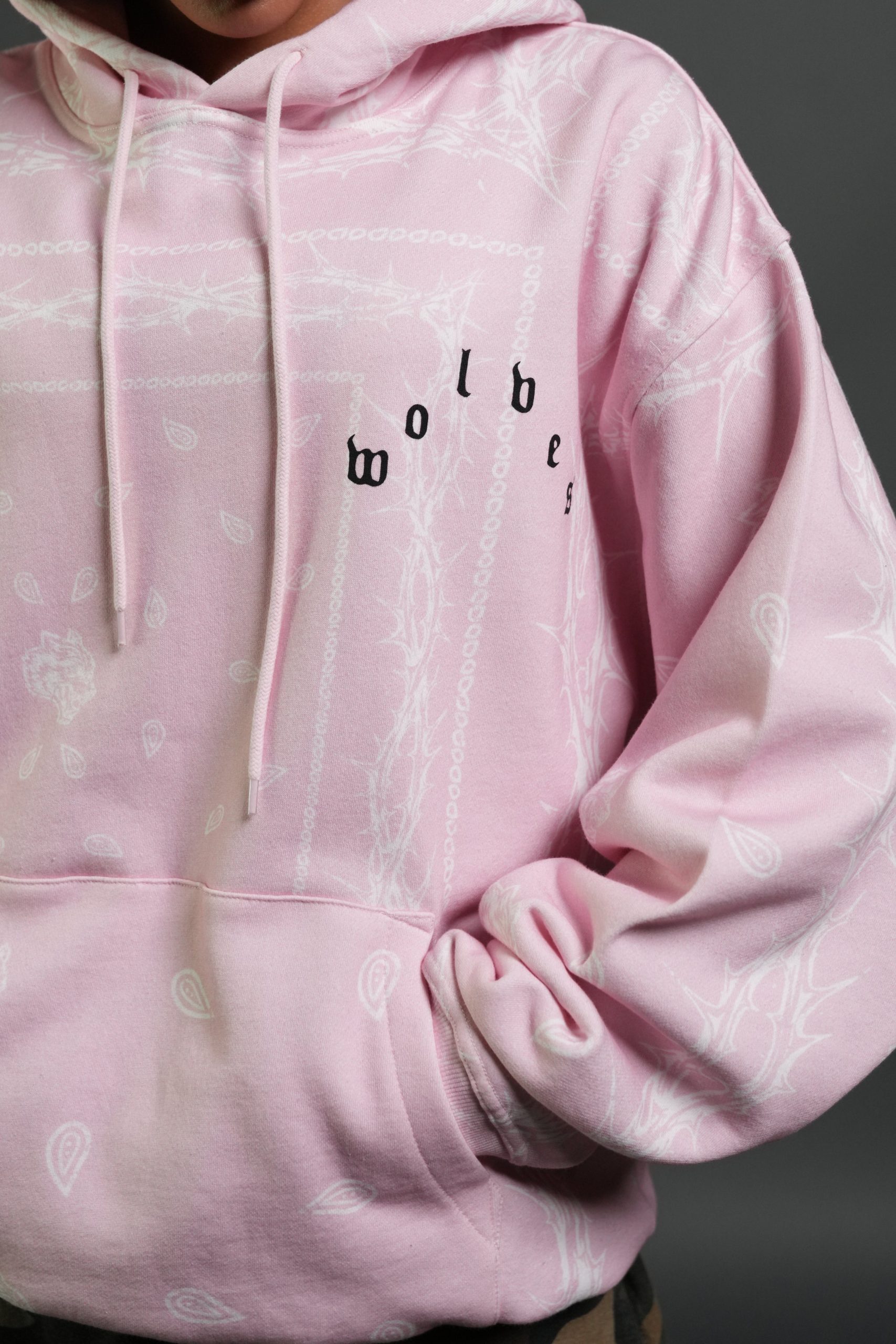 Wolves Pyramid Bishop Hoodie in Blush Pink Thorn Paisley - Image 11