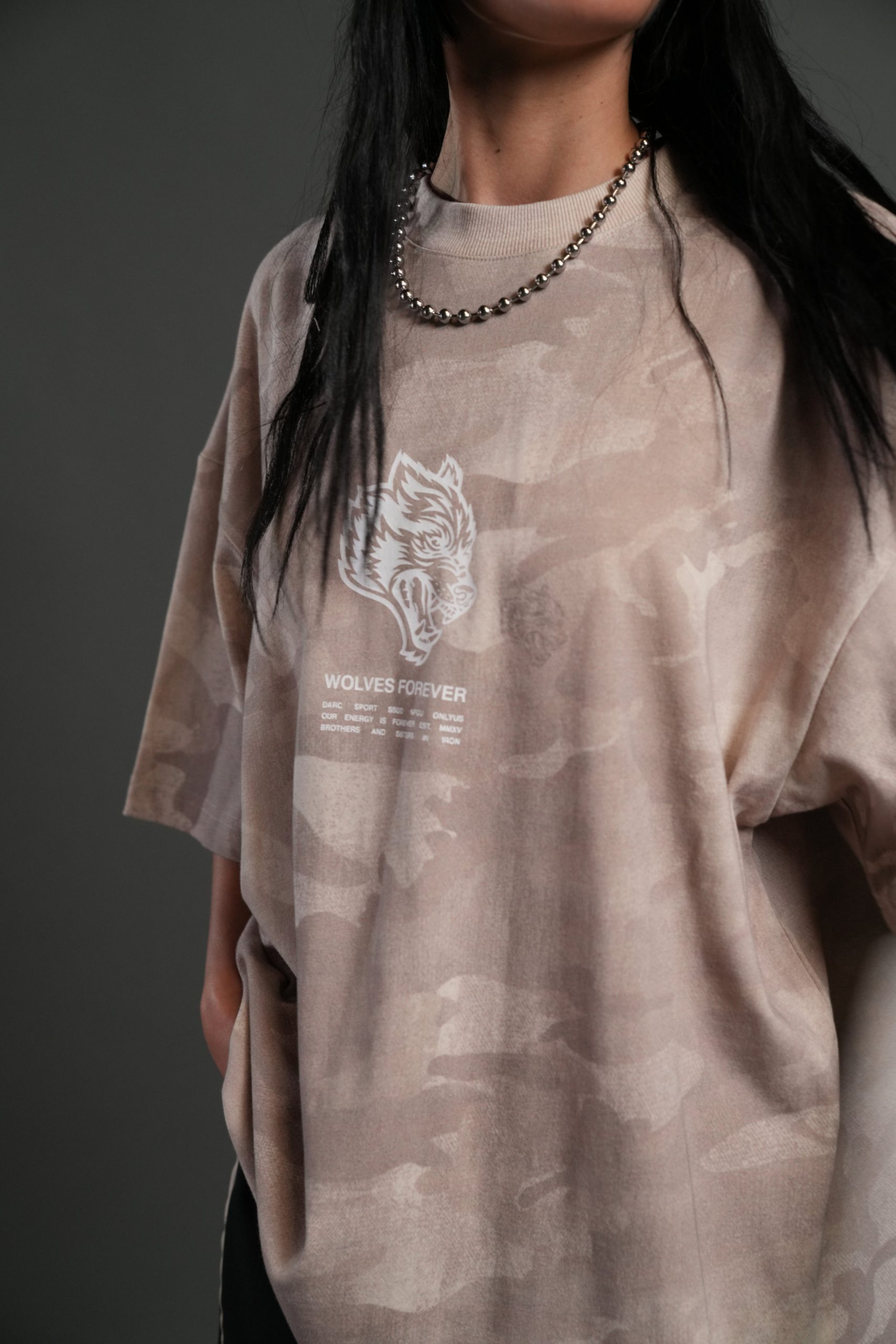 Wolves Have Your Back Unisex Premium Oversized Tee in Clay Vintage Woodland Camo - Image 10