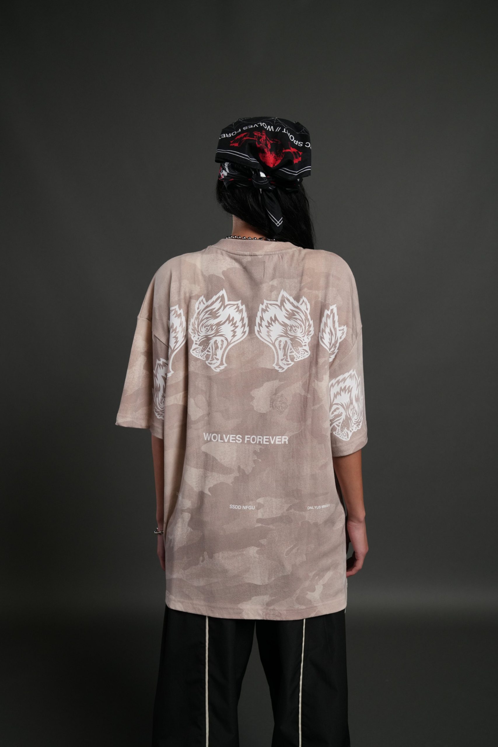 Wolves Have Your Back Unisex Premium Oversized Tee in Clay Vintage Woodland Camo - Image 8