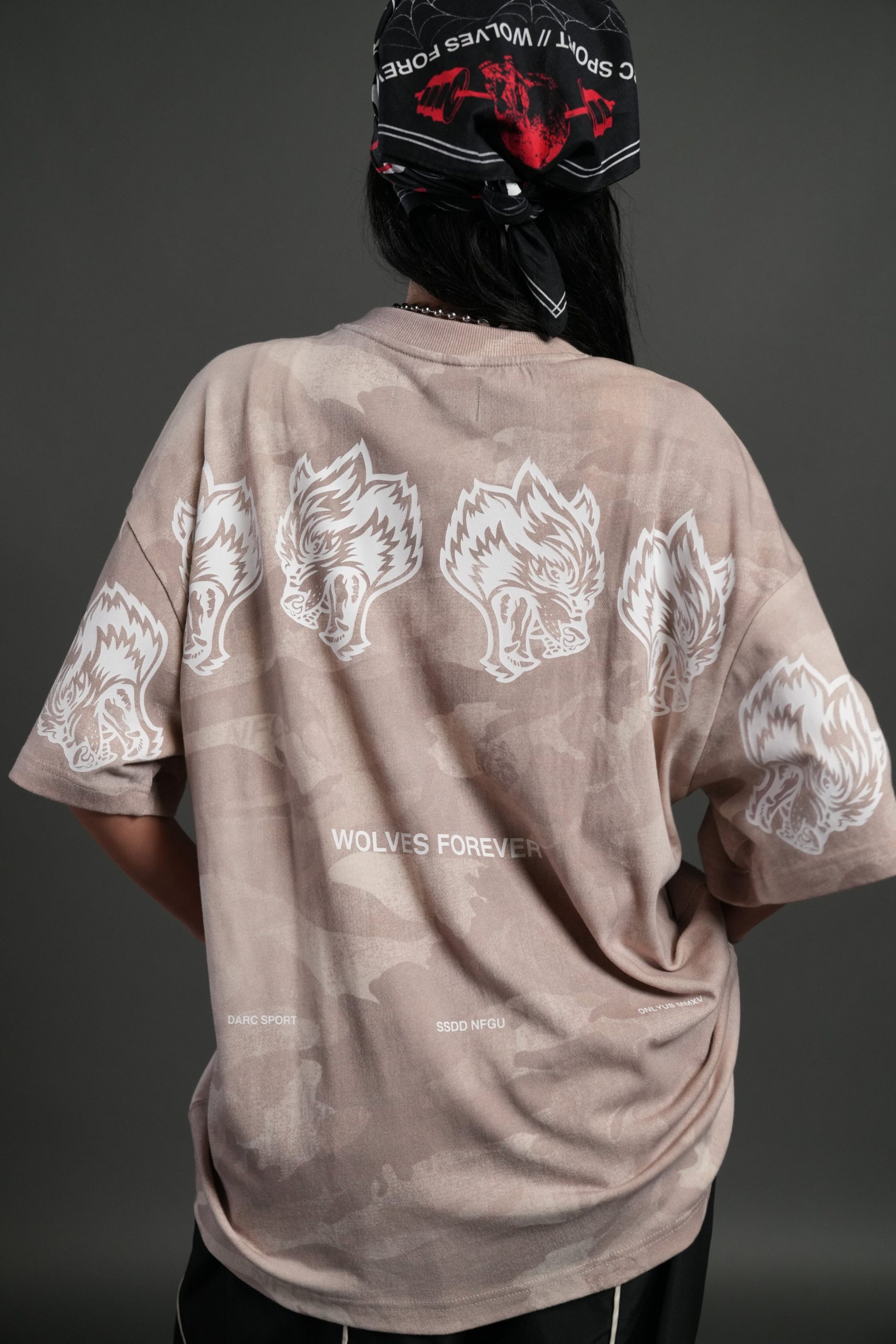 Wolves Have Your Back Unisex Premium Oversized Tee in Clay Vintage Woodland Camo - Image 9