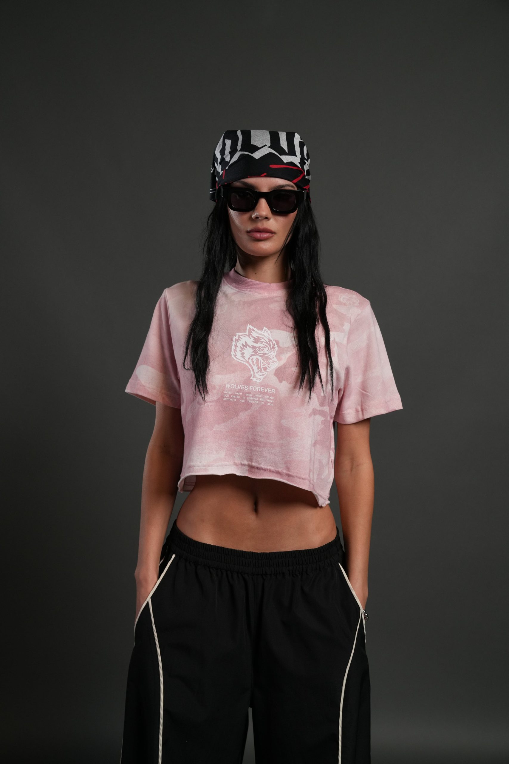 Wolves Have Your Back Premium Oversized Cropped Tee in Blush Vintage Woodland Camo
