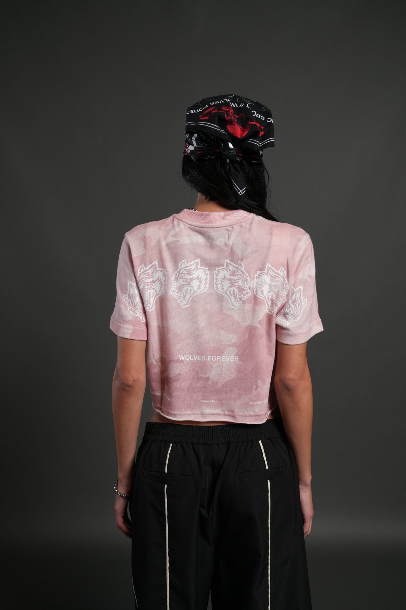 Wolves Have Your Back Premium Oversized Cropped Tee in Blush Vintage Woodland Camo - Image 2