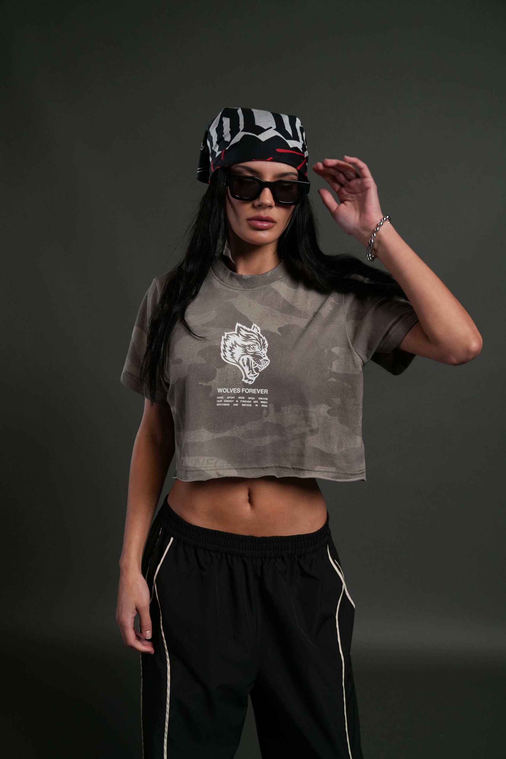Wolves Have Your Back Premium Oversized Cropped Tee in Lush Vintage Woodland Camo