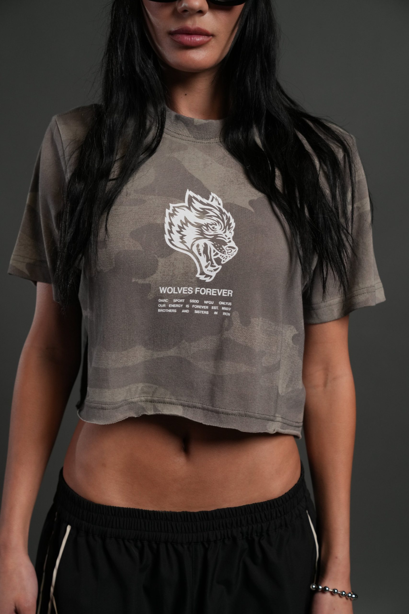 Wolves Have Your Back Premium Oversized Cropped Tee in Lush Vintage Woodland Camo - Image 4