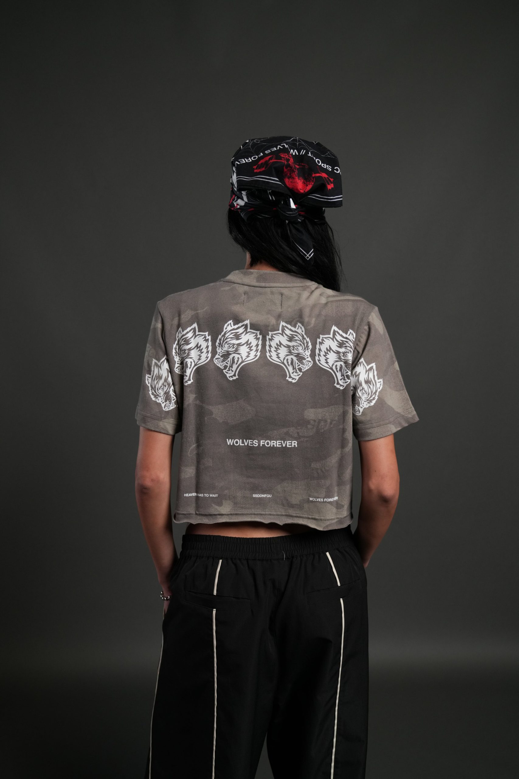 Wolves Have Your Back Premium Oversized Cropped Tee in Lush Vintage Woodland Camo - Image 2