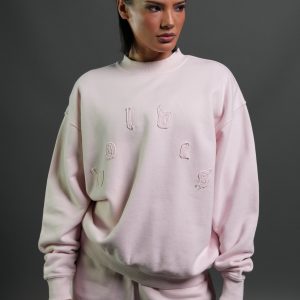 Pyramid Wolves Applique London Crewneck in Blush Pink