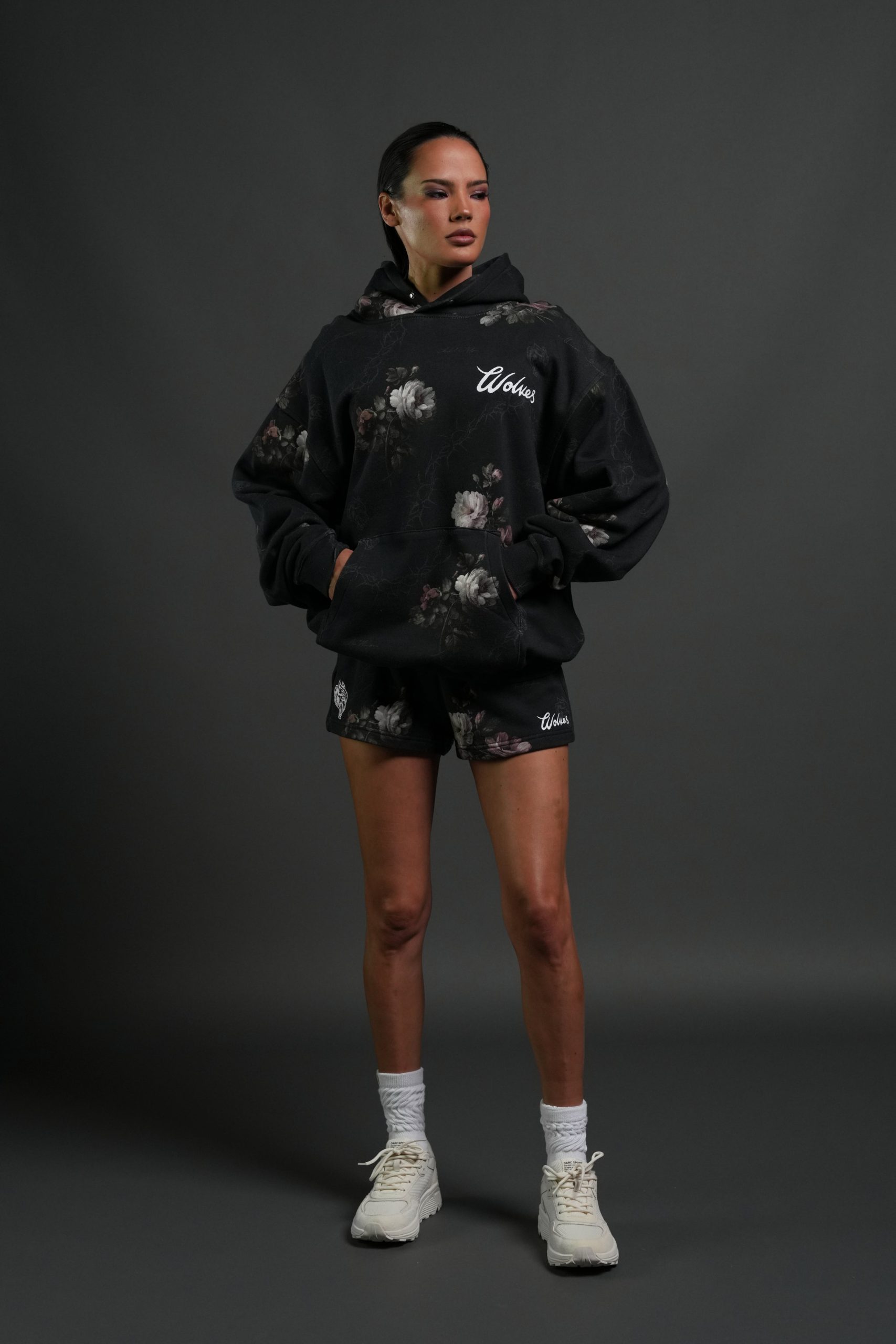 Wolves Script Pierce Hoodie in Black Rose Thorn - Image 7