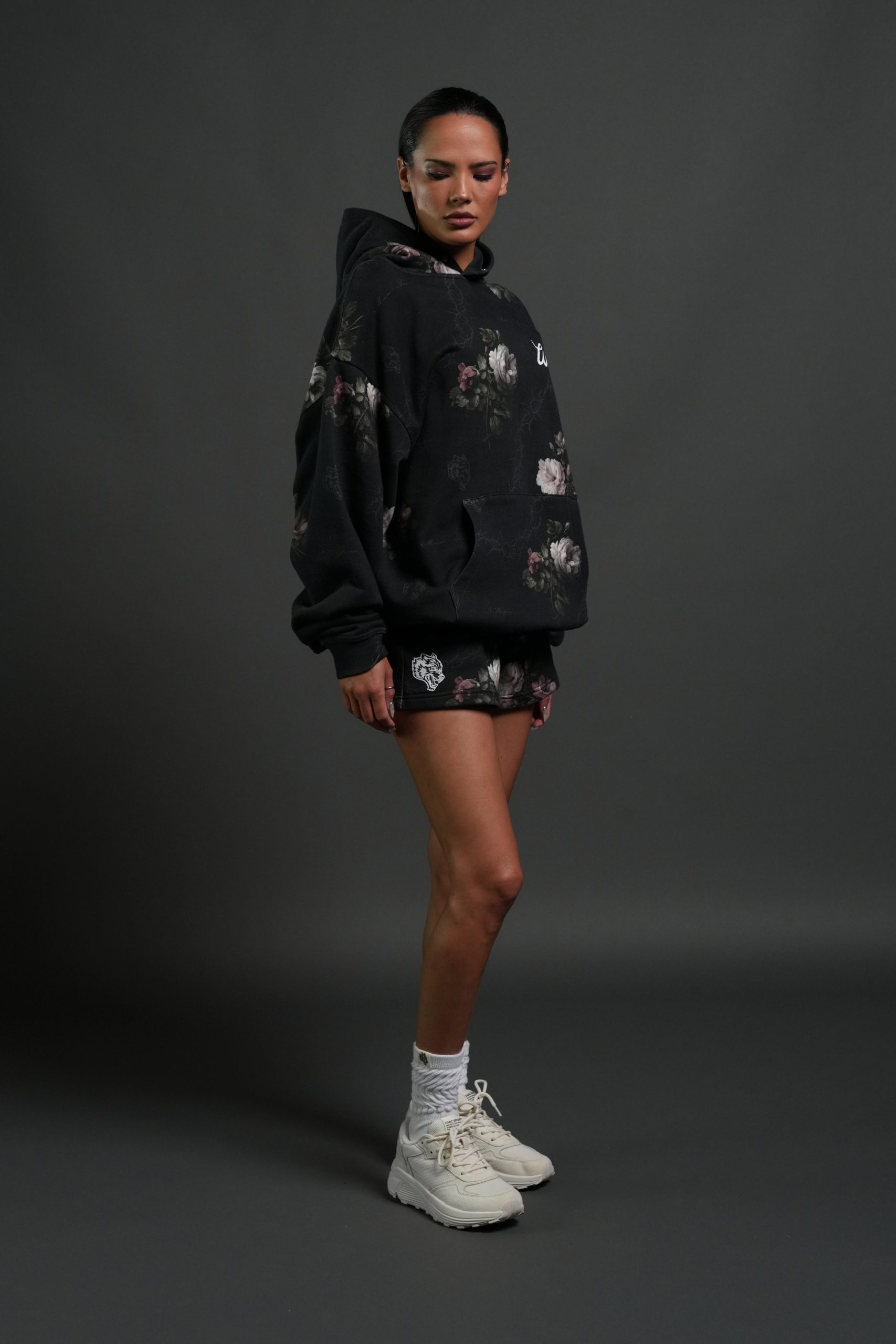 Wolves Script Pierce Hoodie in Black Rose Thorn - Image 8