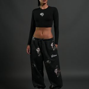Rose Thorn Lightweight Lounger Sweat Pants in Black Rose Thorn