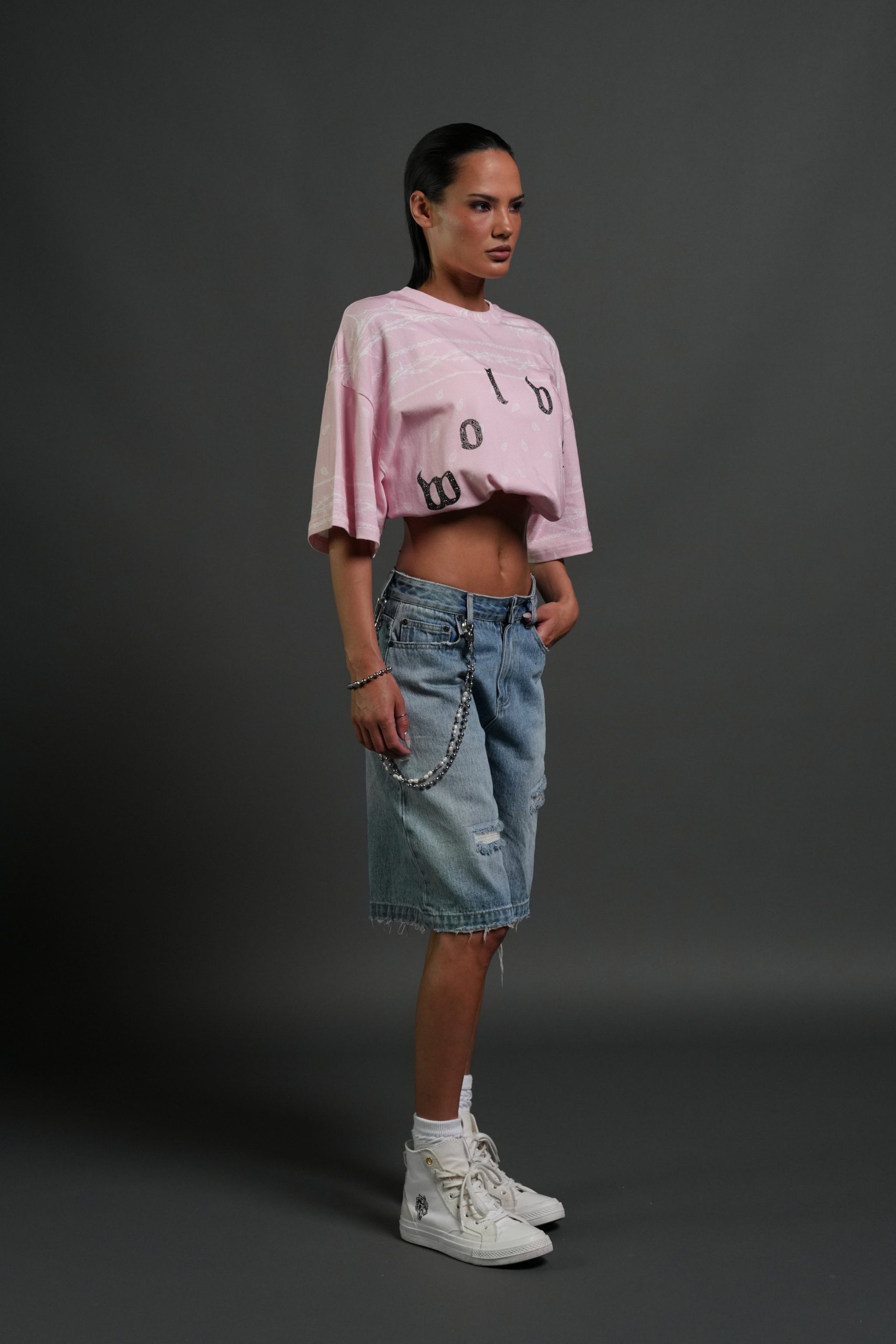 Studded Wolves Pyramid Premium Oversized Tee in Blush Pink Thorn Paisley - Image 8