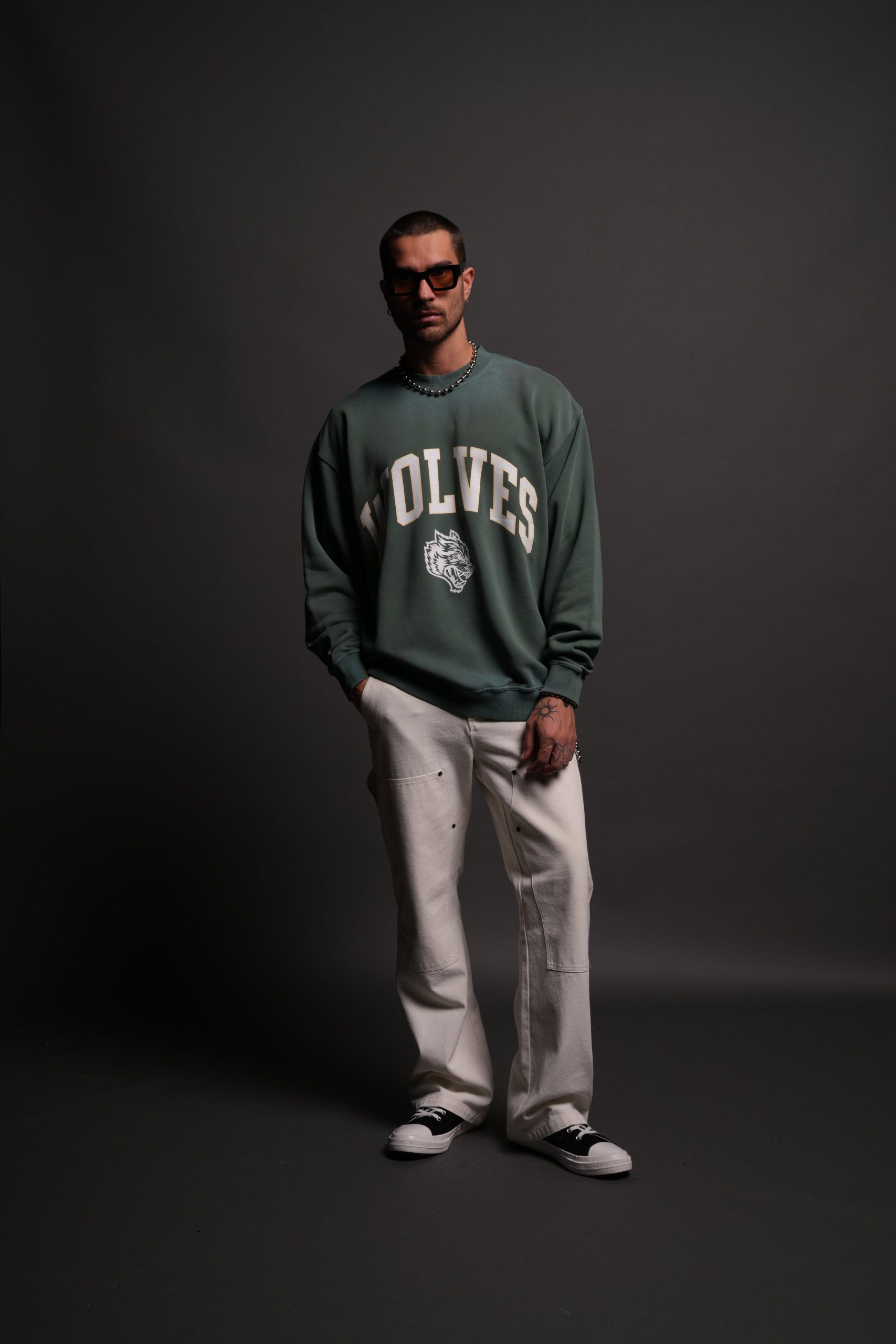 Loyalty London Unisex Crewneck in Hunter Green Driftwash - Image 6