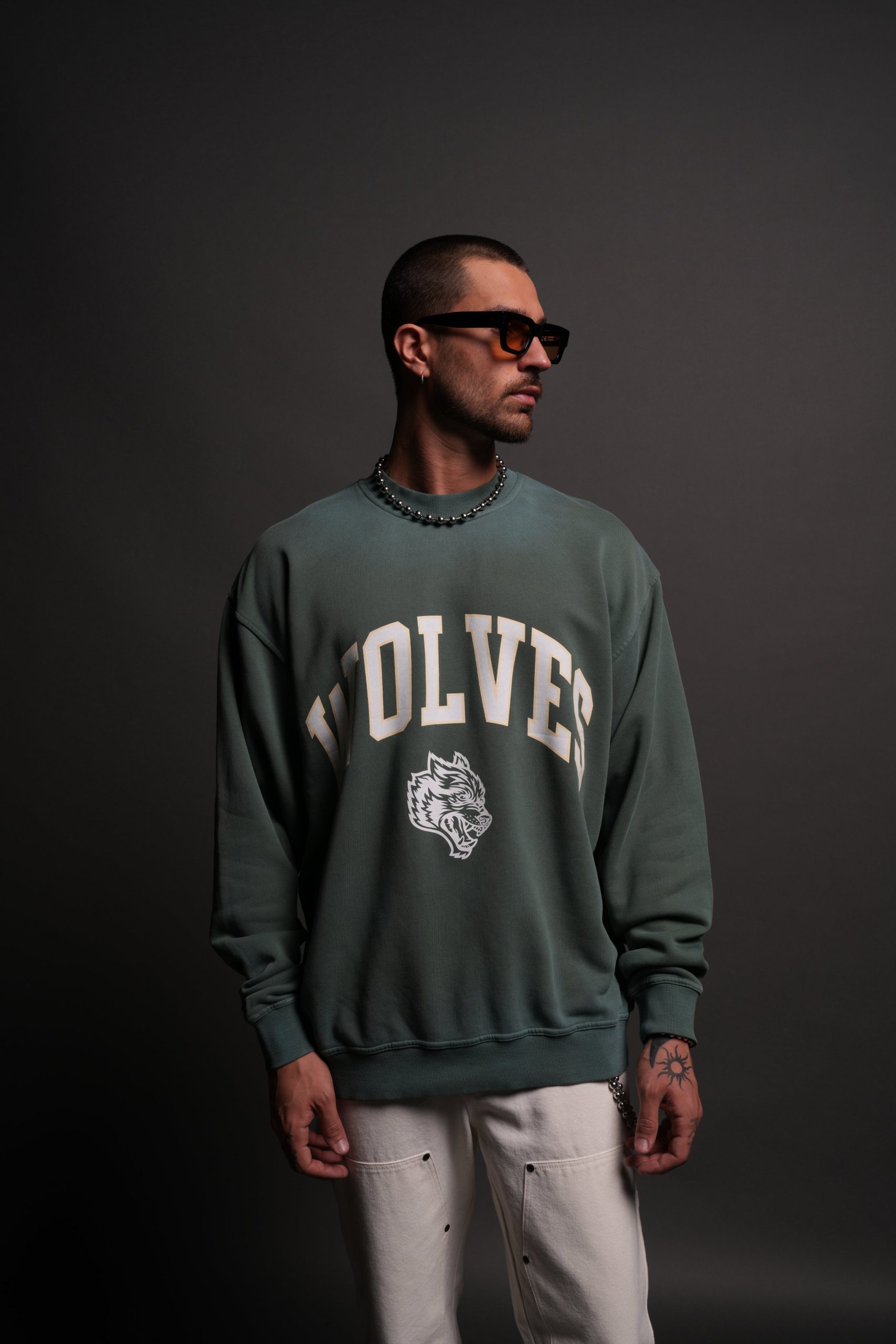 Loyalty London Unisex Crewneck in Hunter Green Driftwash - Image 4