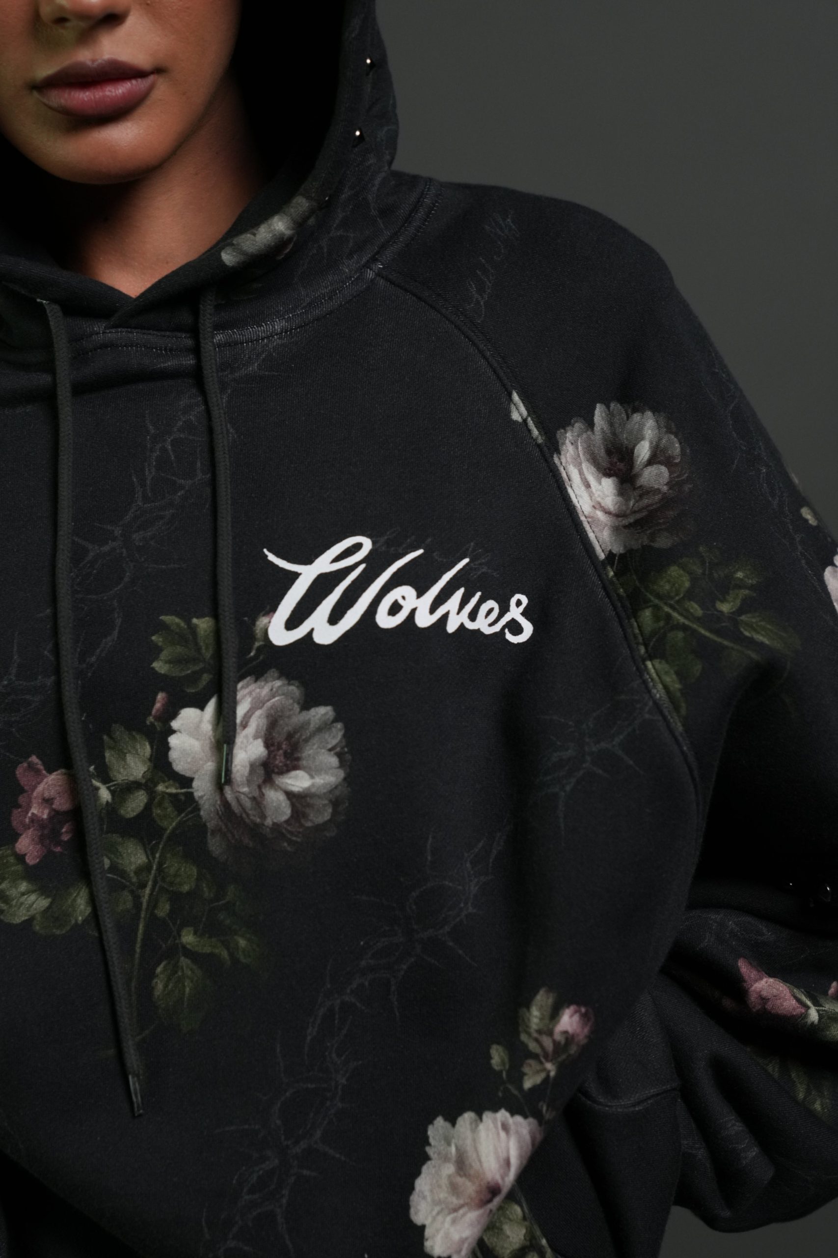 Rose Thorn Oversized Twofer Pullover Hoodie in Black Rose Thorn - Image 3