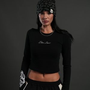Stone Code L/S Baby Tee in Black