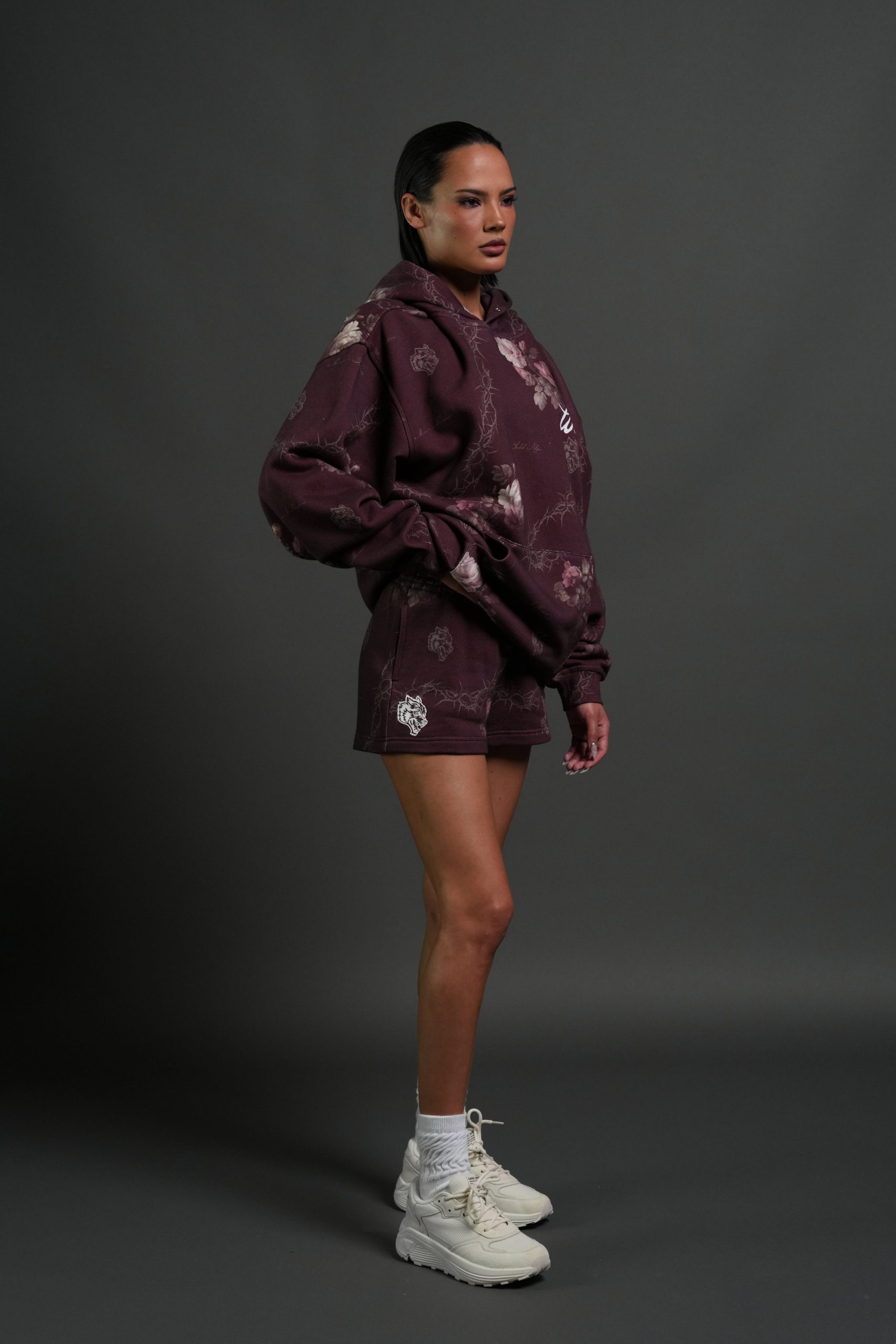 Wolves Script Pierce Hoodie in Cherry Wine Rose Thorn - Image 5