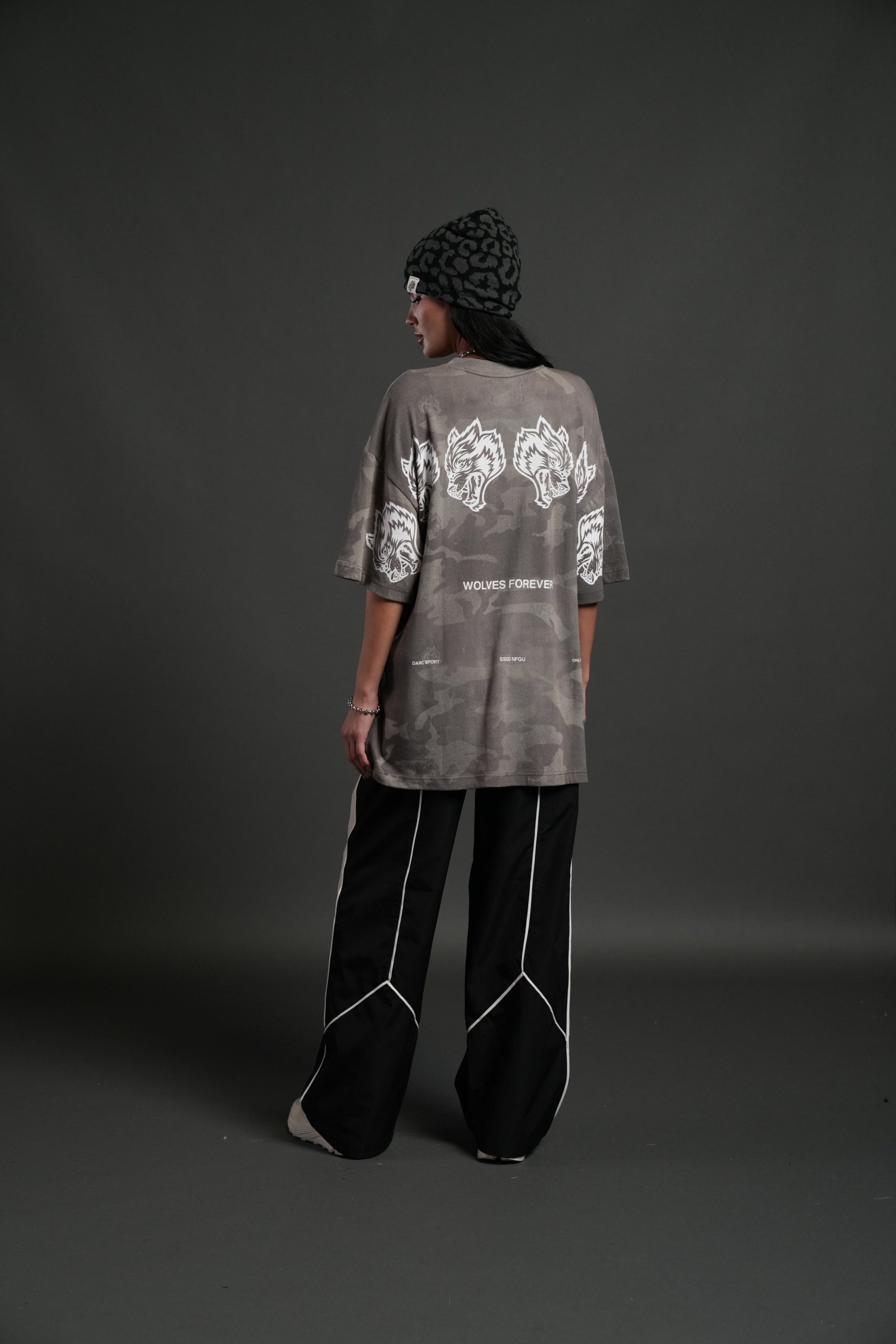 Wolves Have Your Back Unisex Premium Oversized Tee in Lush Vintage Woodland Camo - Image 6