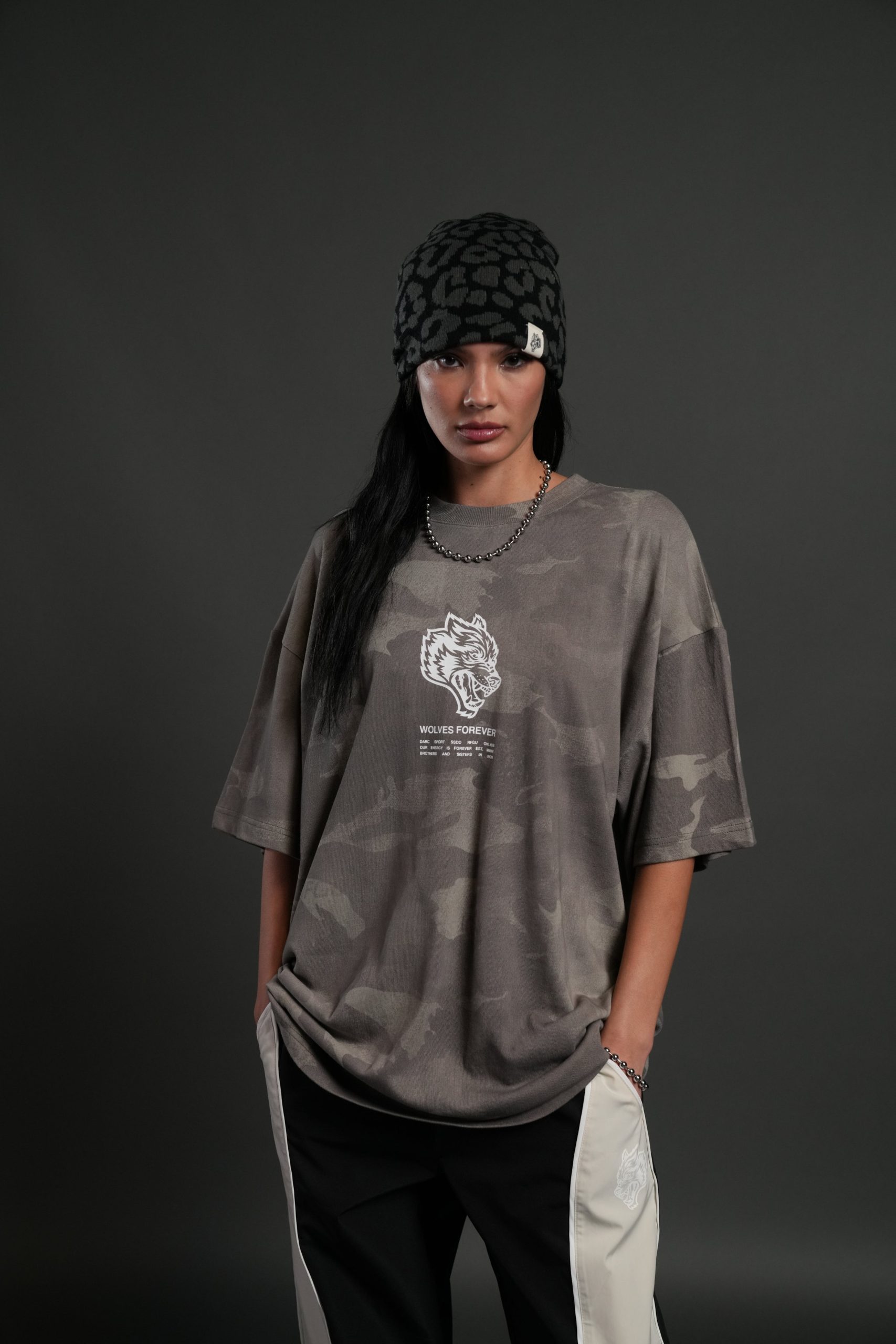 Wolves Have Your Back Unisex Premium Oversized Tee in Lush Vintage Woodland Camo - Image 2