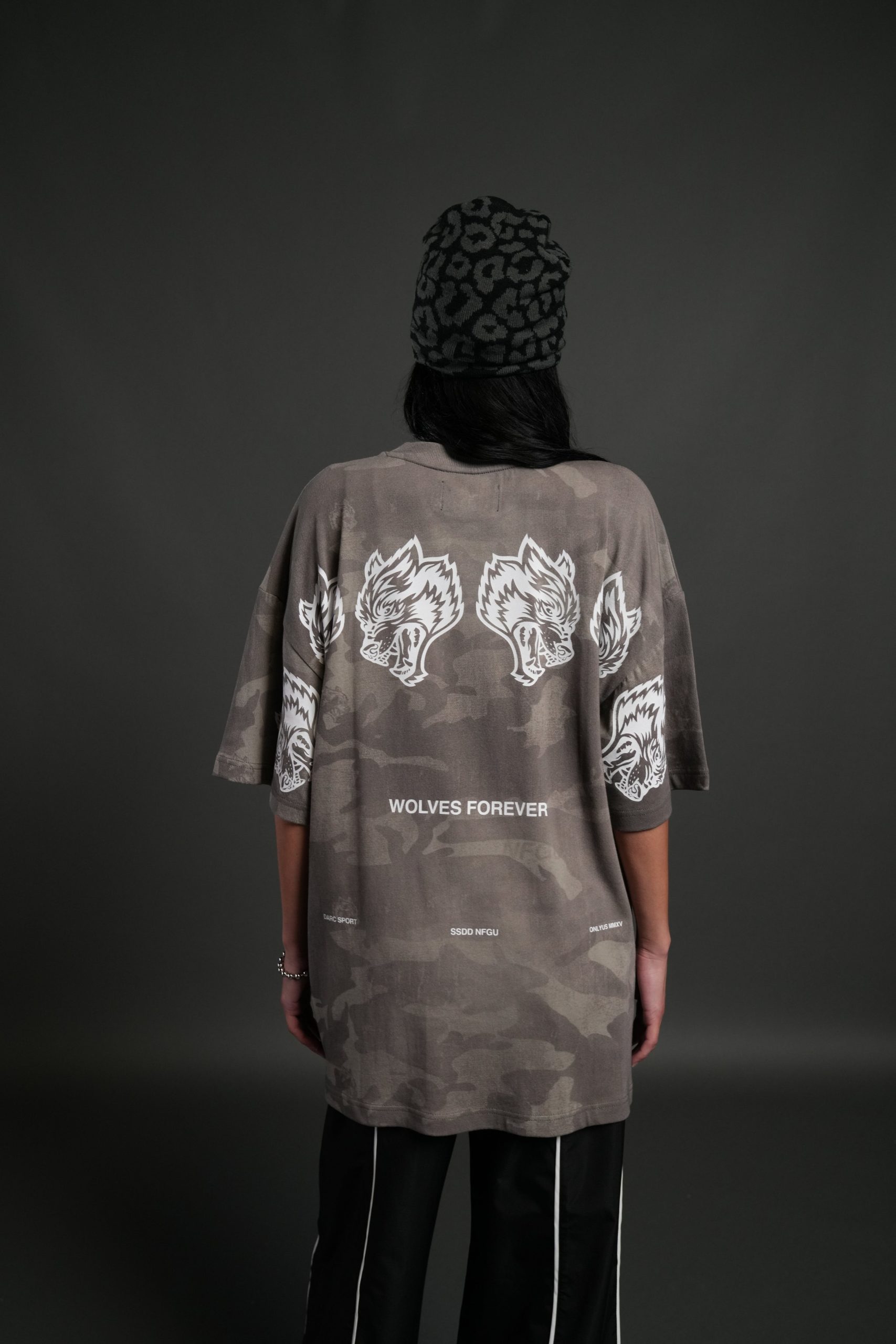 Wolves Have Your Back Unisex Premium Oversized Tee in Lush Vintage Woodland Camo - Image 4
