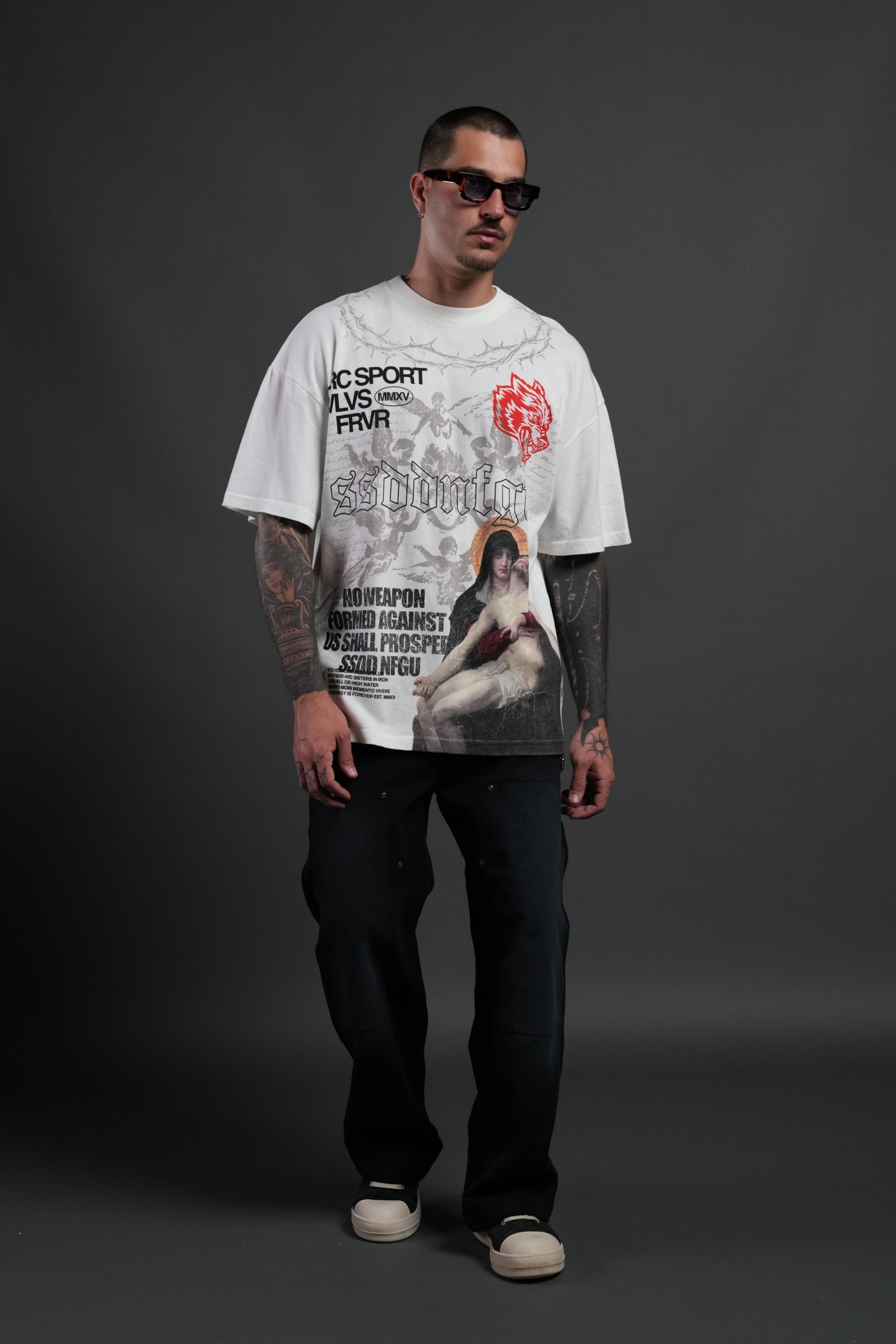 Creed Premium Oversized Tee in Cream - Image 5