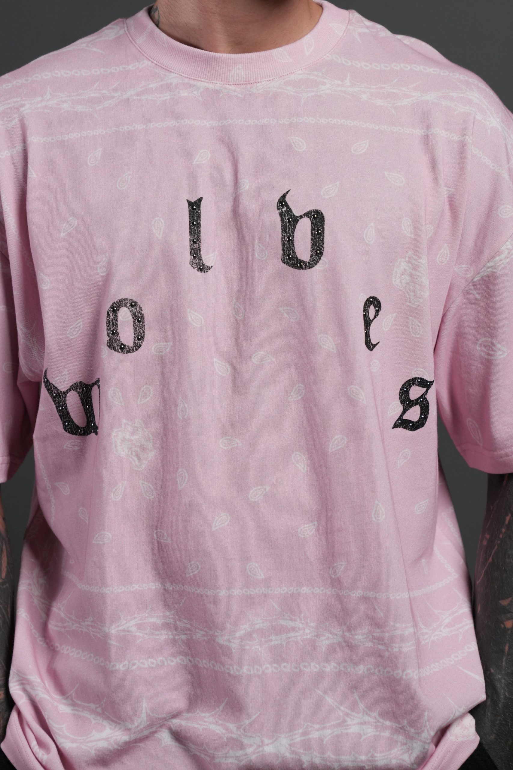 Studded Wolves Pyramid Premium Oversized Tee in Blush Pink Thorn Paisley - Image 10