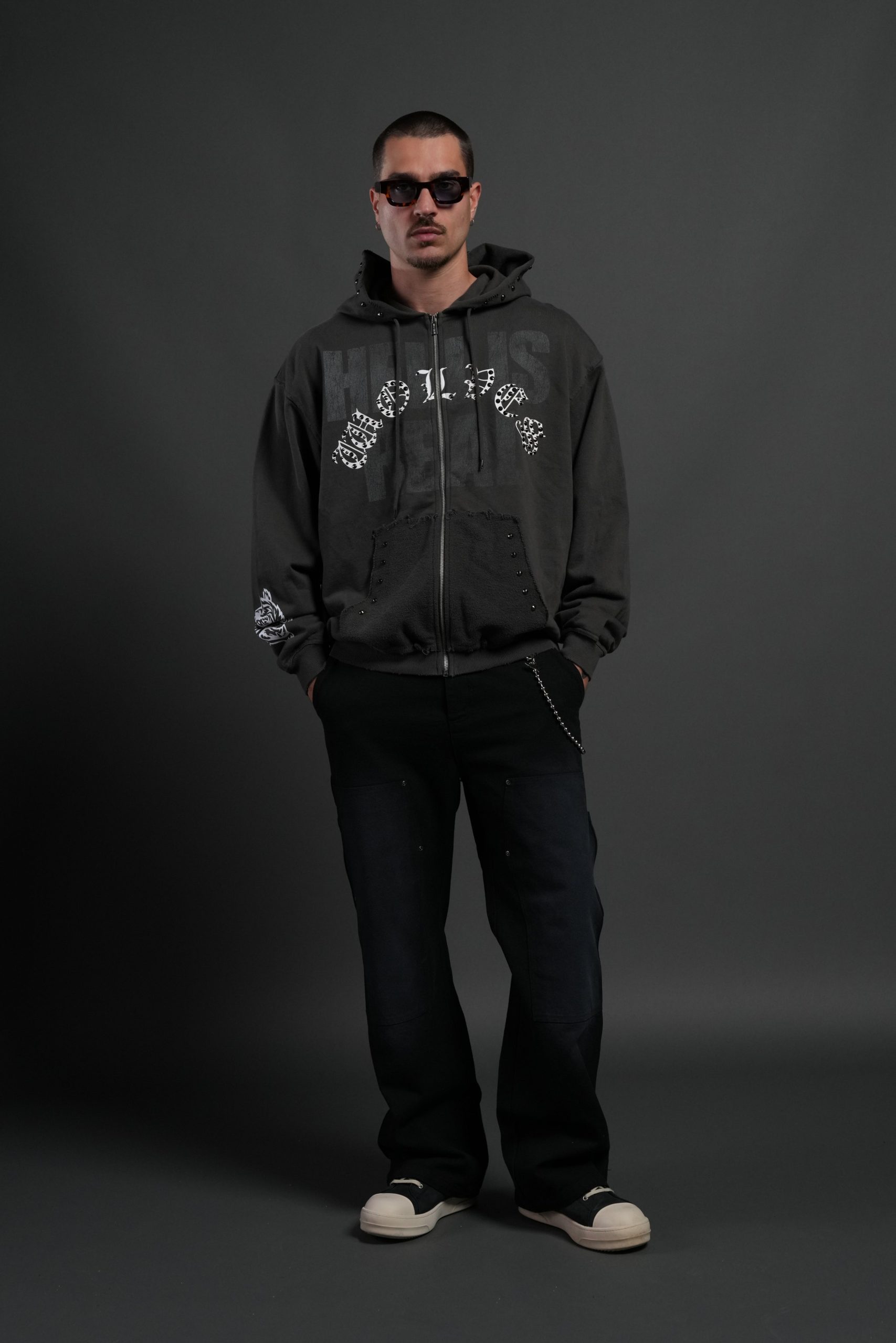 Hell is Real Grunge Moatis Zip Hoodie in Wolf Gray - Image 4