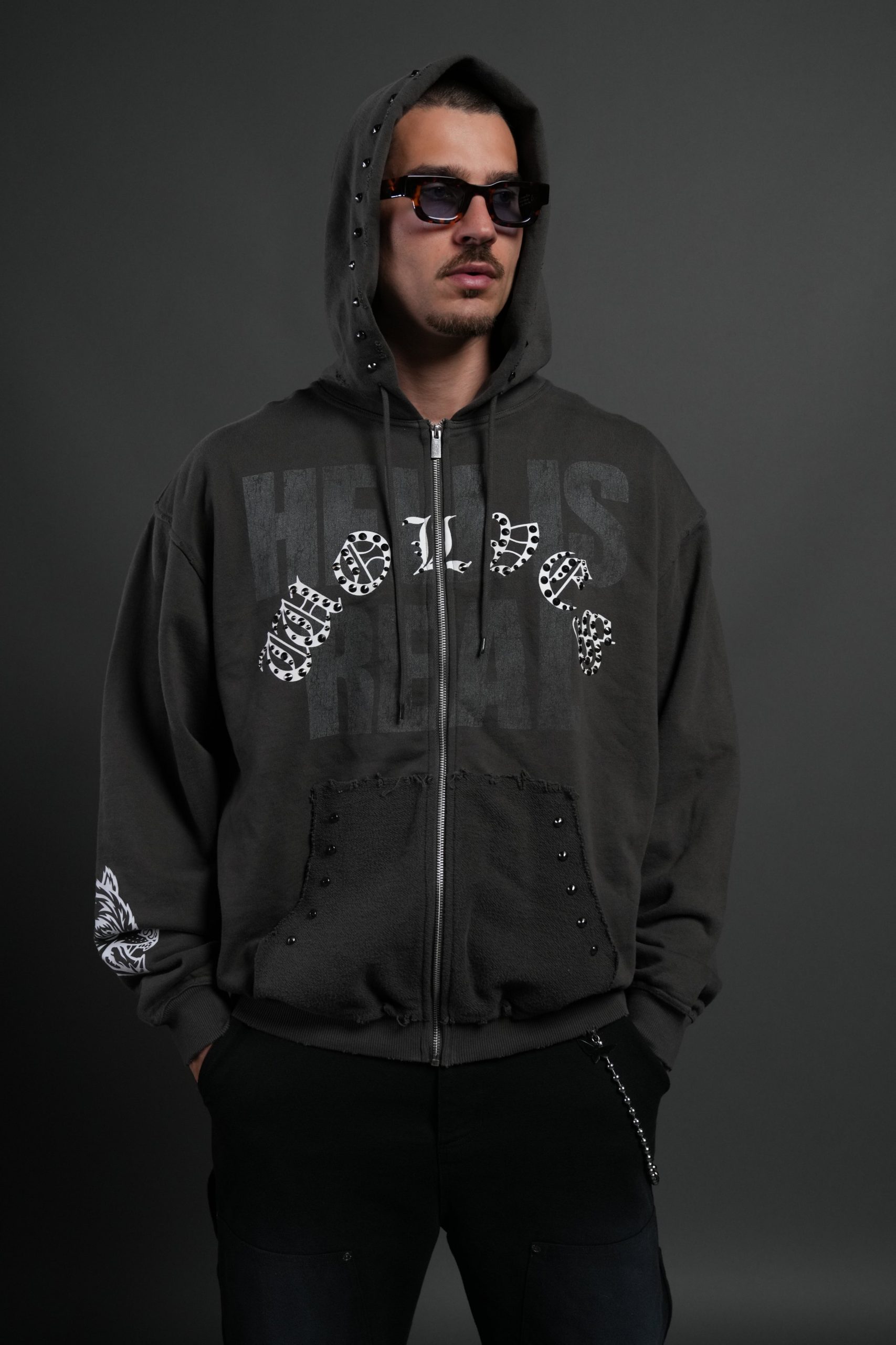 Hell is Real Grunge Moatis Zip Hoodie in Wolf Gray - Image 2