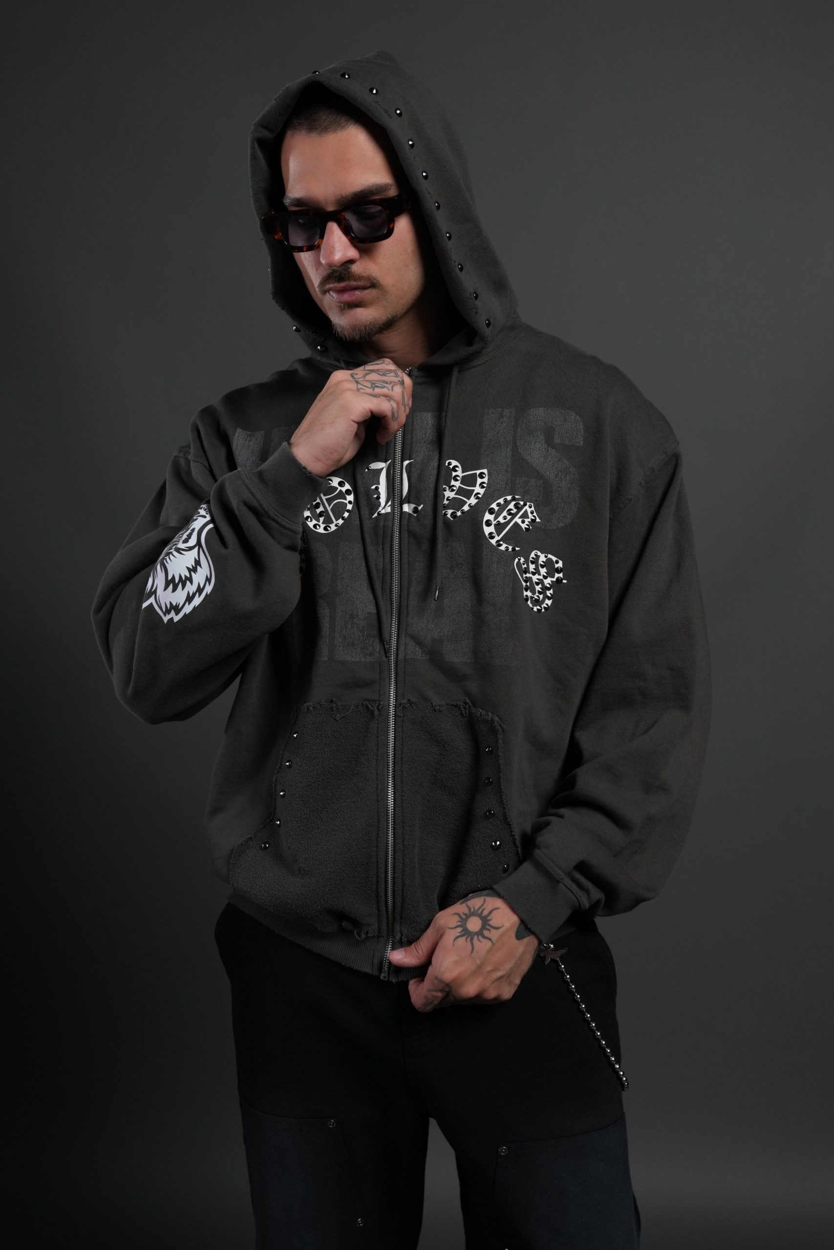 Hell is Real Grunge Moatis Zip Hoodie in Wolf Gray - Image 6
