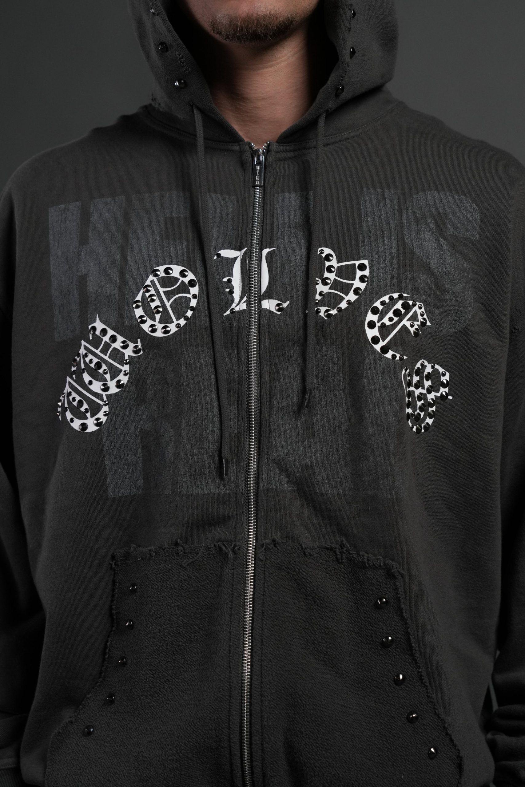 Hell is Real Grunge Moatis Zip Hoodie in Wolf Gray - Image 5
