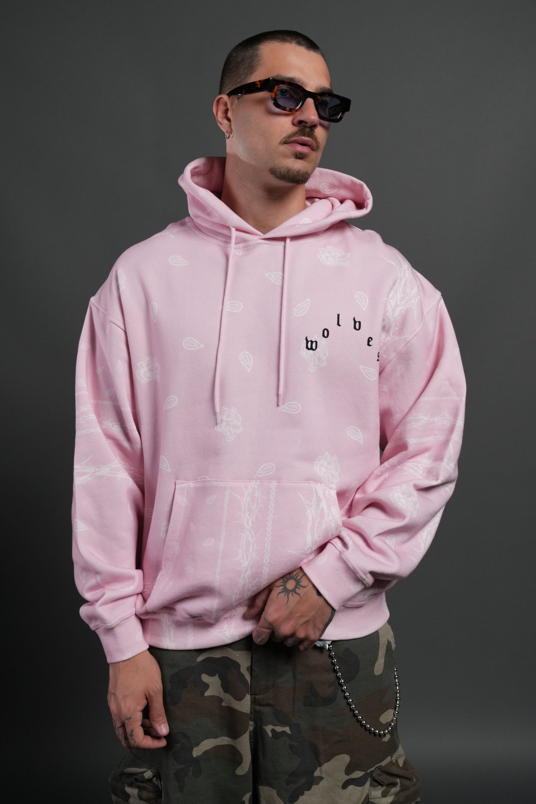 Wolves Pyramid Bishop Hoodie in Blush Pink Thorn Paisley - Image 2