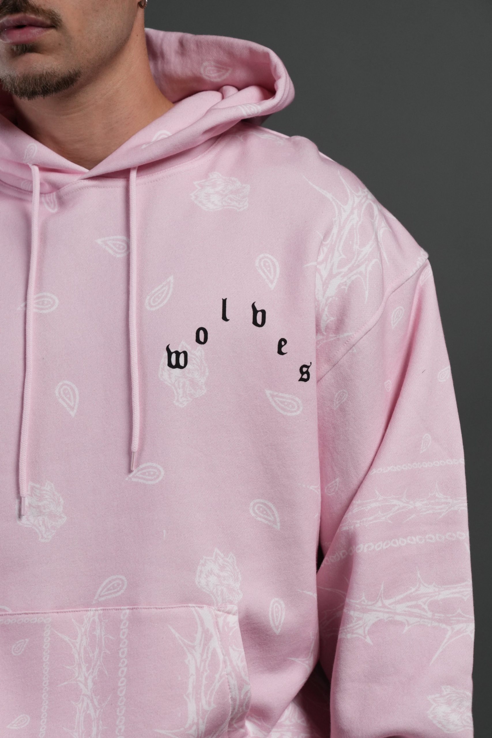 Wolves Pyramid Bishop Hoodie in Blush Pink Thorn Paisley - Image 5