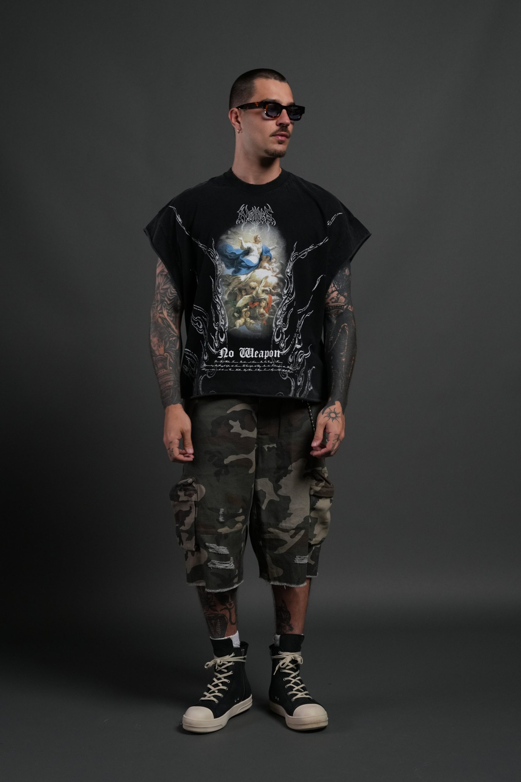 Rise Above Distressed Grunge Cut-Off Tee in Black - Image 5