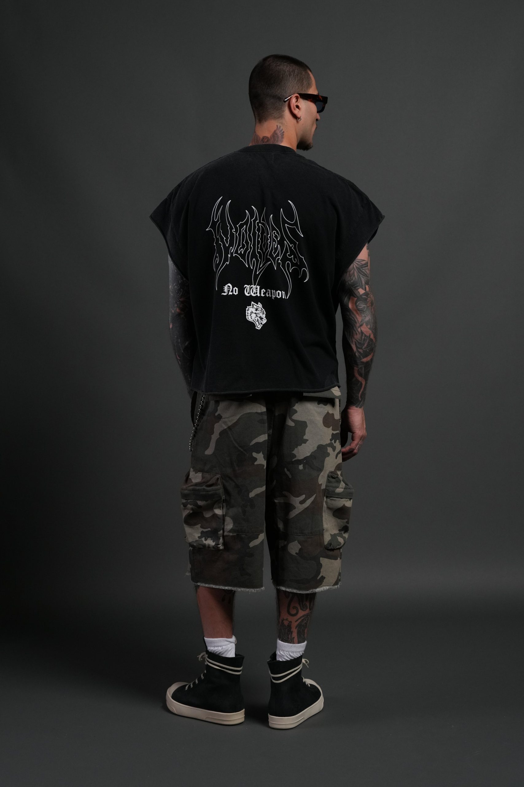 Rise Above Distressed Grunge Cut-Off Tee in Black - Image 6
