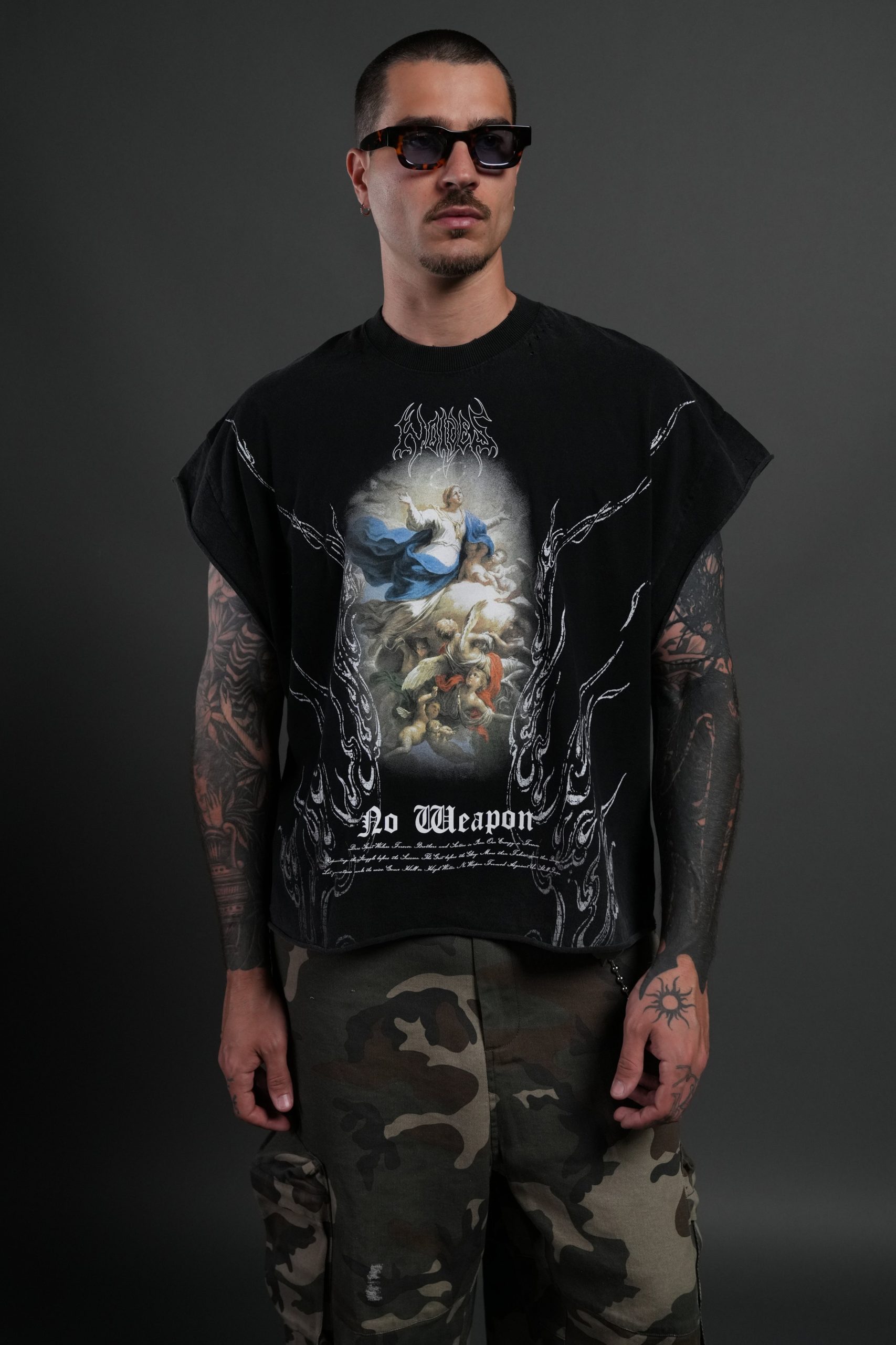 Rise Above Distressed Grunge Cut-Off Tee in Black - Image 4