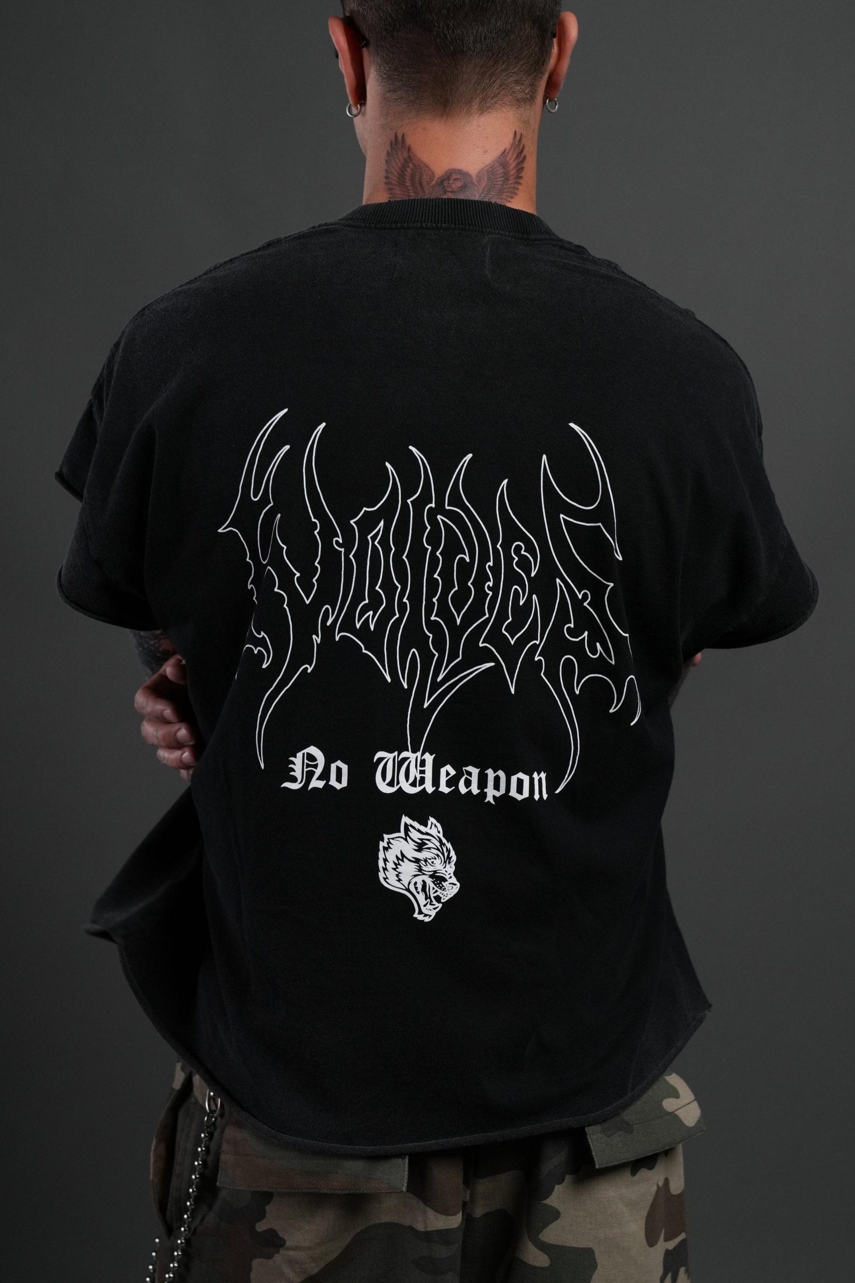 Rise Above Distressed Grunge Cut-Off Tee in Black - Image 8