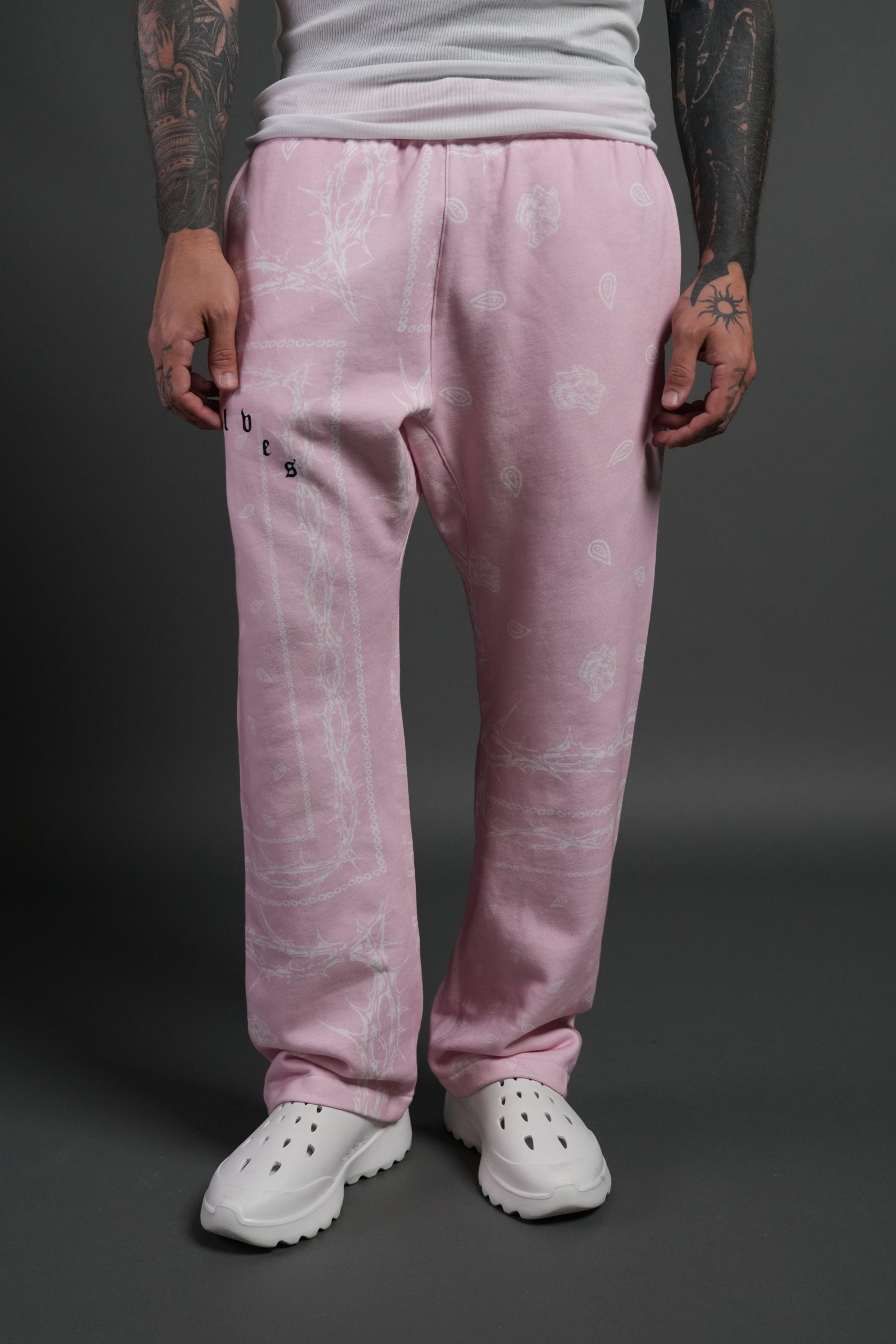 Wolves Pyramid Bigelow Sweat Pants in Blush Pink Thorn Paisley - Image 2