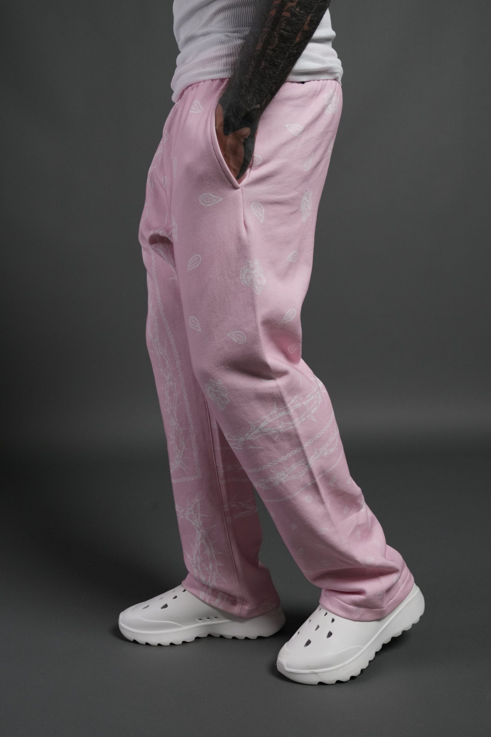 Wolves Pyramid Bigelow Sweat Pants in Blush Pink Thorn Paisley - Image 4