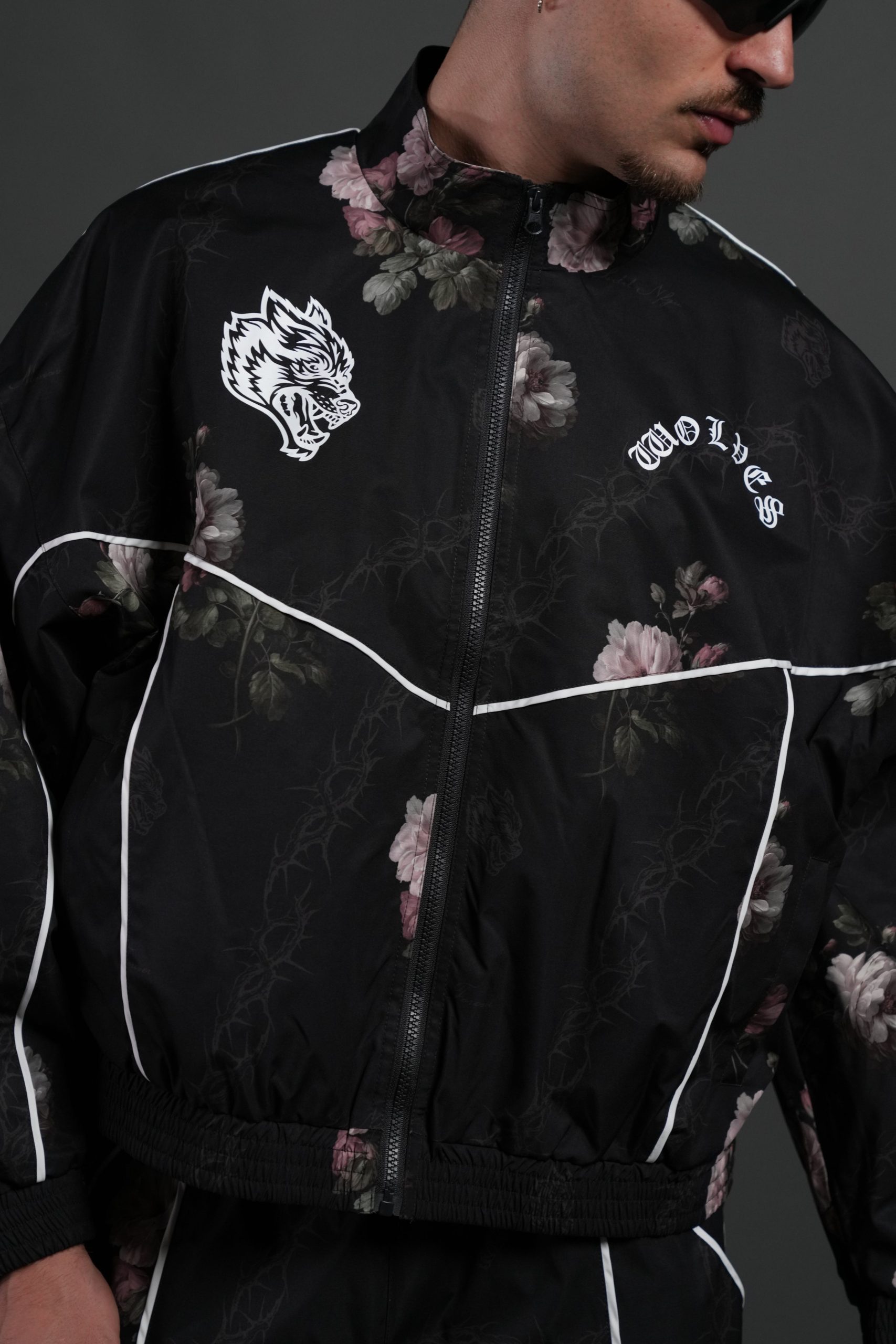 Wolf Chopper Quinn Track Jacket in Black Rose Thorn - Image 7