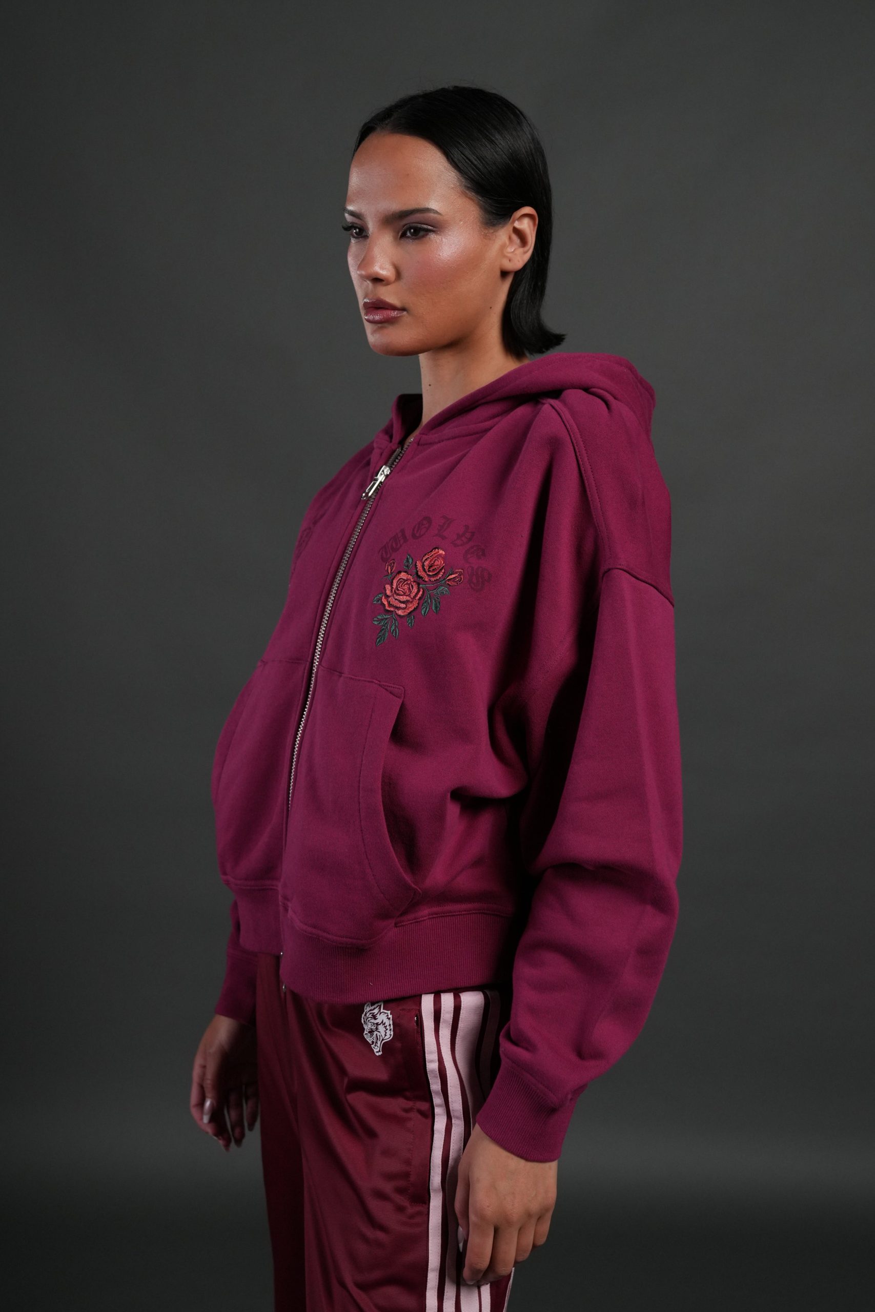 Love Story Vex Double Zip Hoodie in Deep Raspberry - Image 3