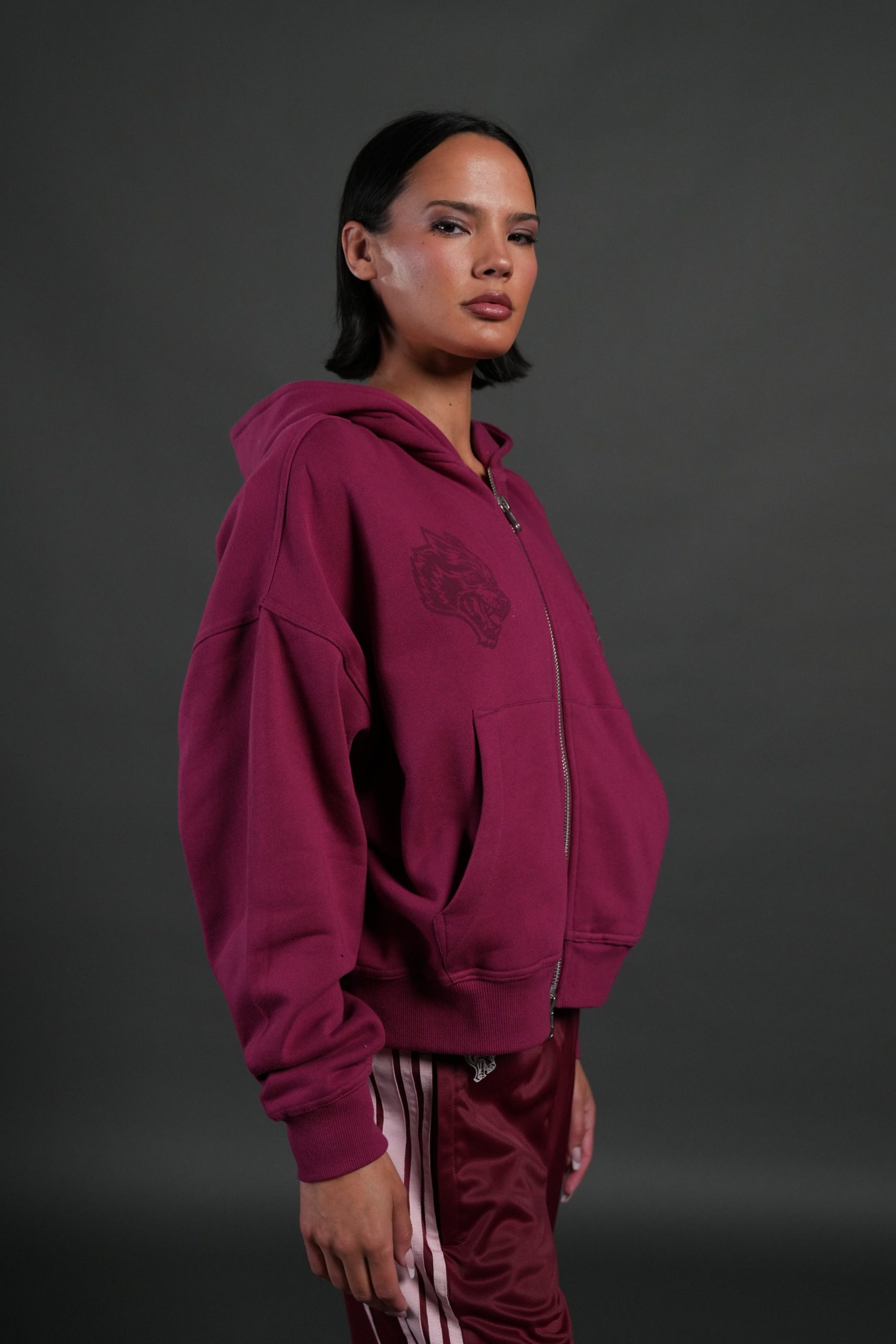 Love Story Vex Double Zip Hoodie in Deep Raspberry - Image 4