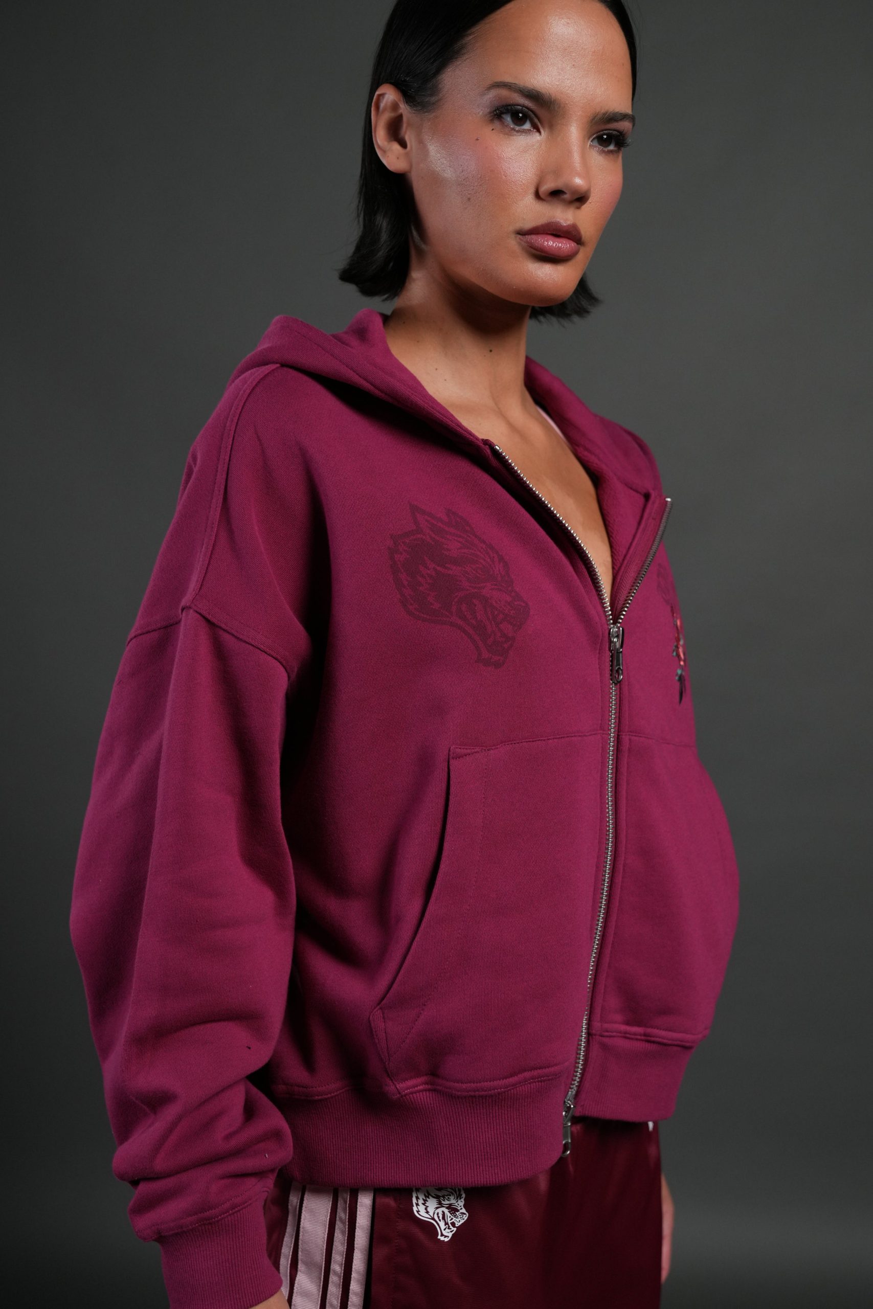 Love Story Vex Double Zip Hoodie in Deep Raspberry - Image 6